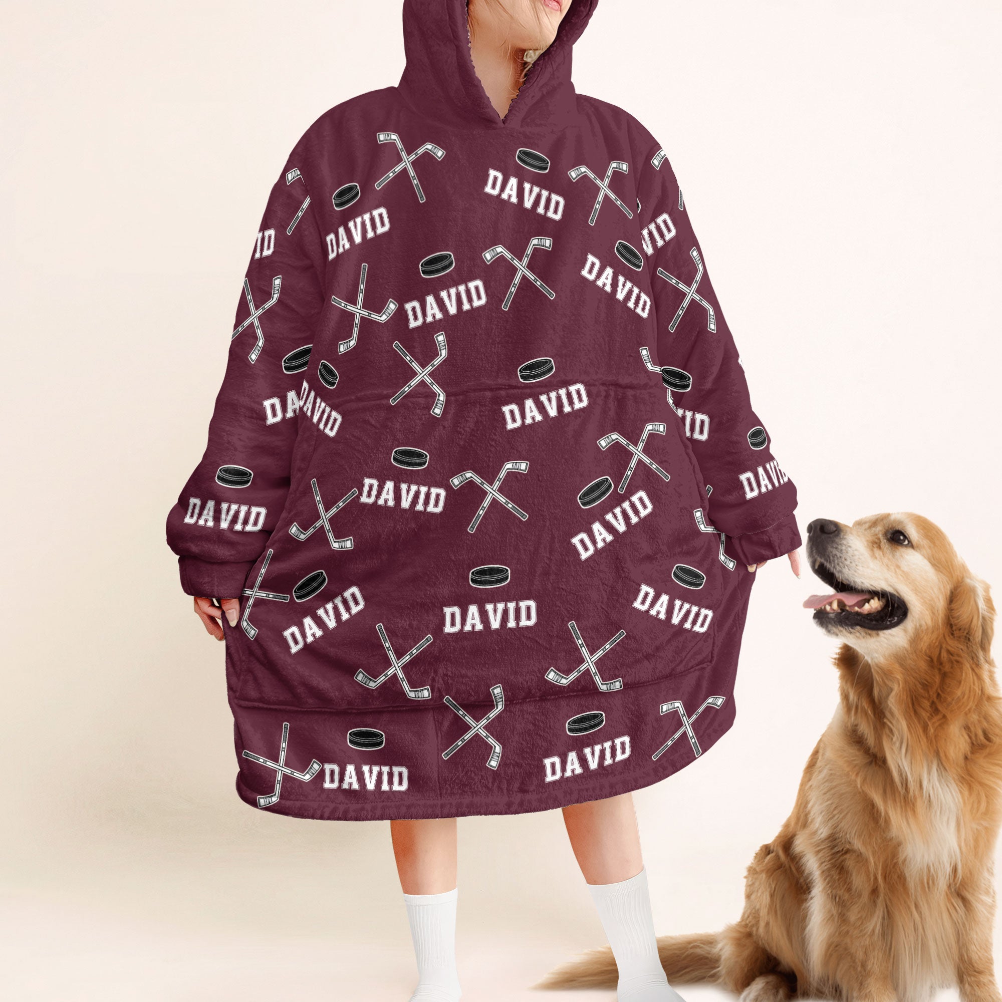 Hockey Custom Name - Personalized Oversized Blanket Hoodie