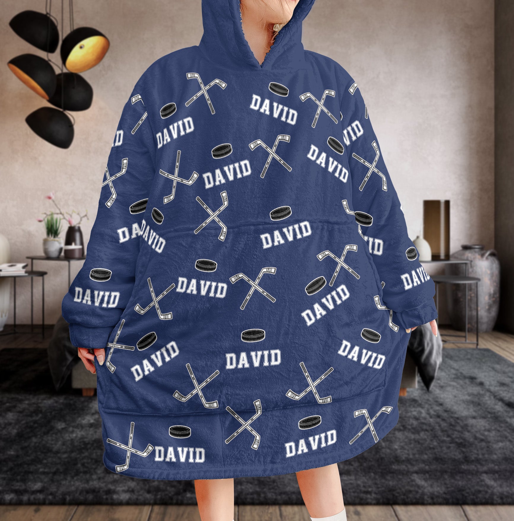 Hockey Custom Name - Personalized Oversized Blanket Hoodie