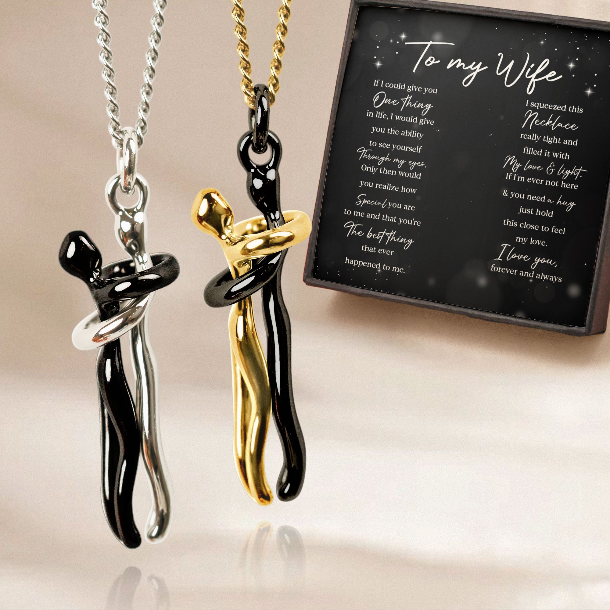 Hold This Close To Feel My Love - Personalized Couple Embrace Pendant Necklaces