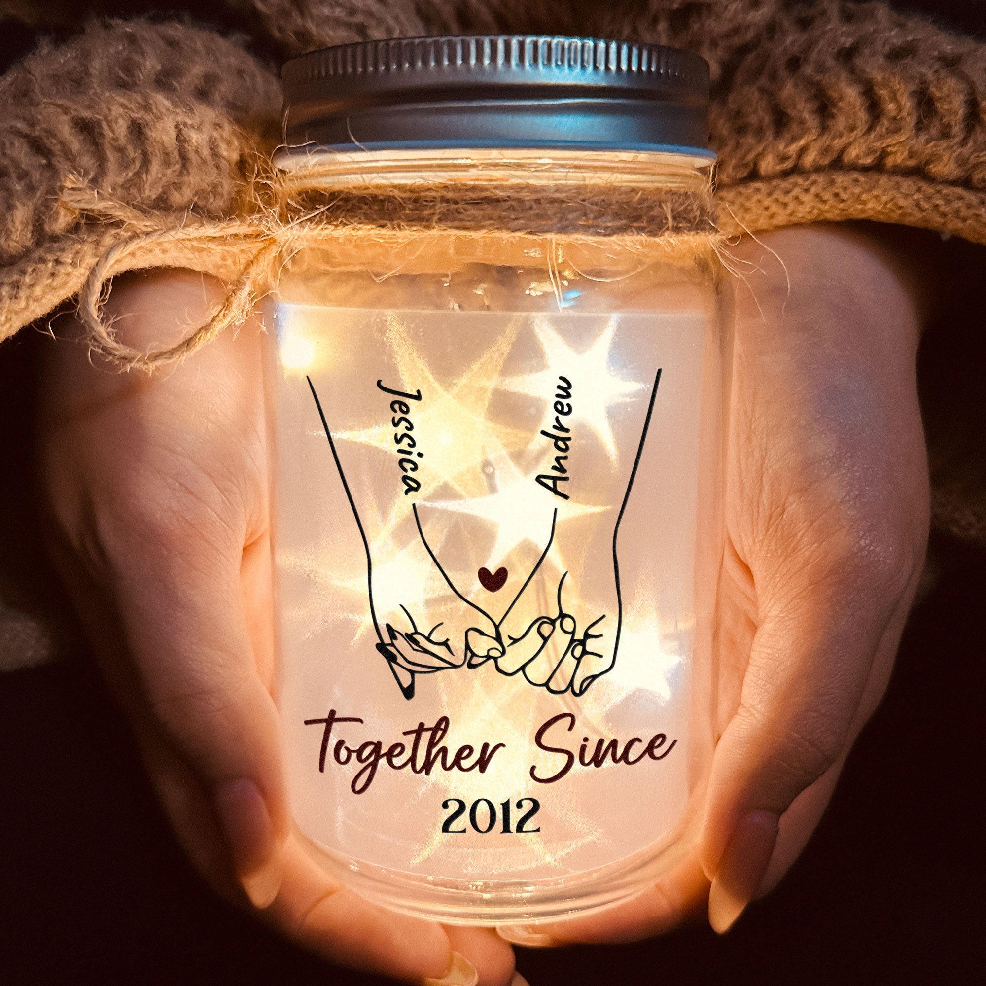 Holding Hand Forever - Personalized Mason Jar Light