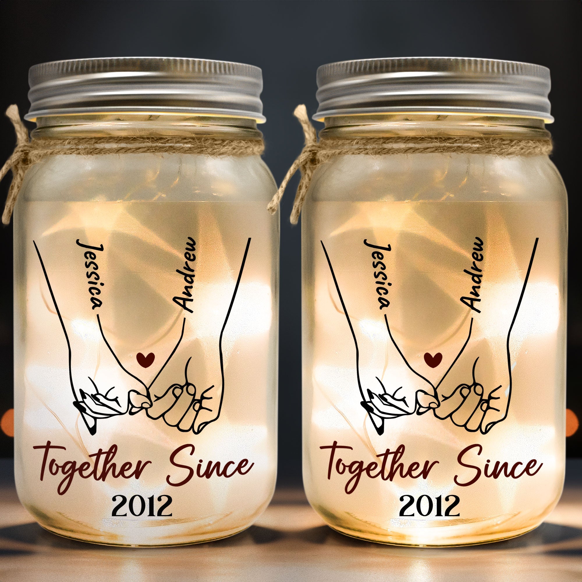 Holding Hand Forever - Personalized Mason Jar Light