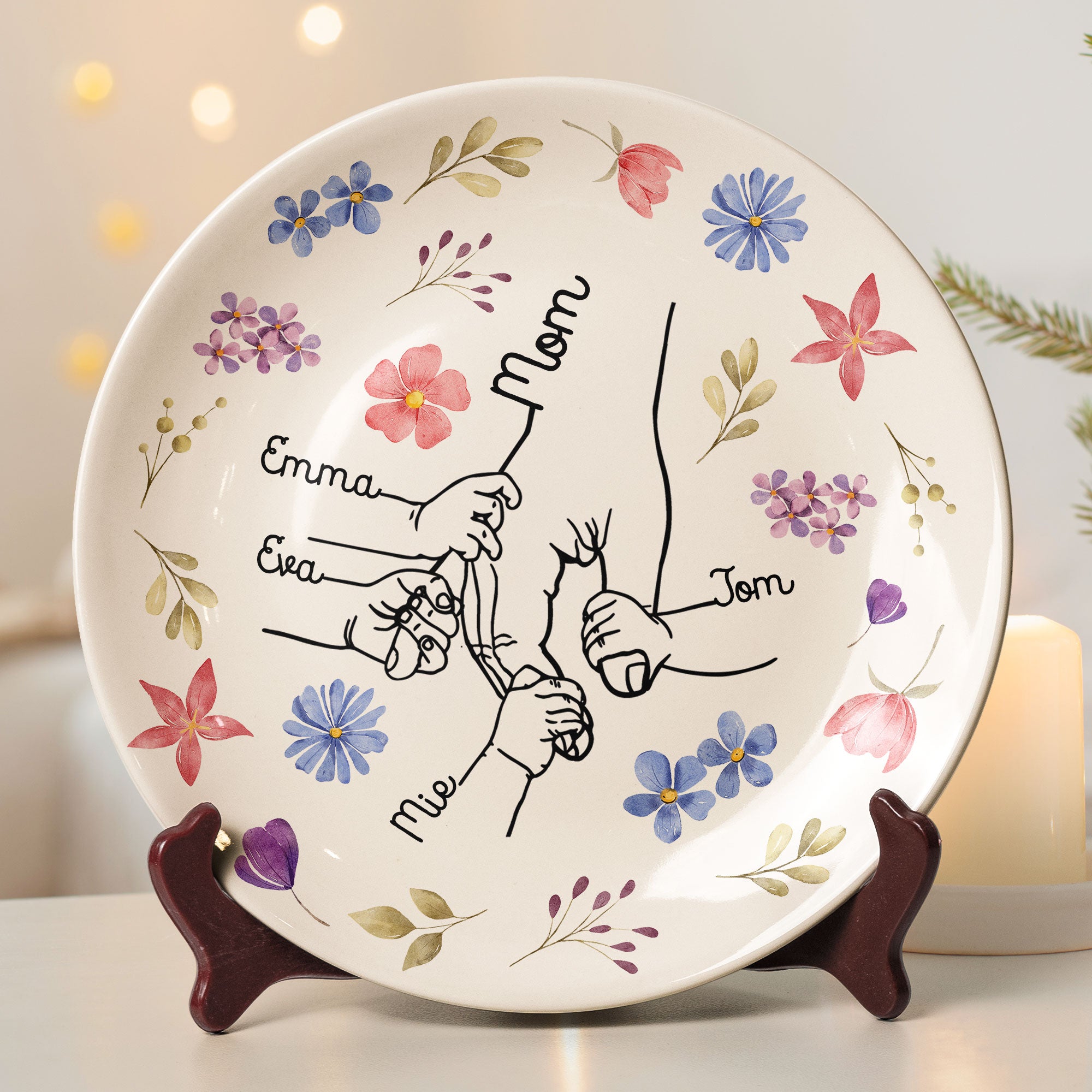 Holding Mom's Hand Custom Kid Name - Personalized Ceramic Plate