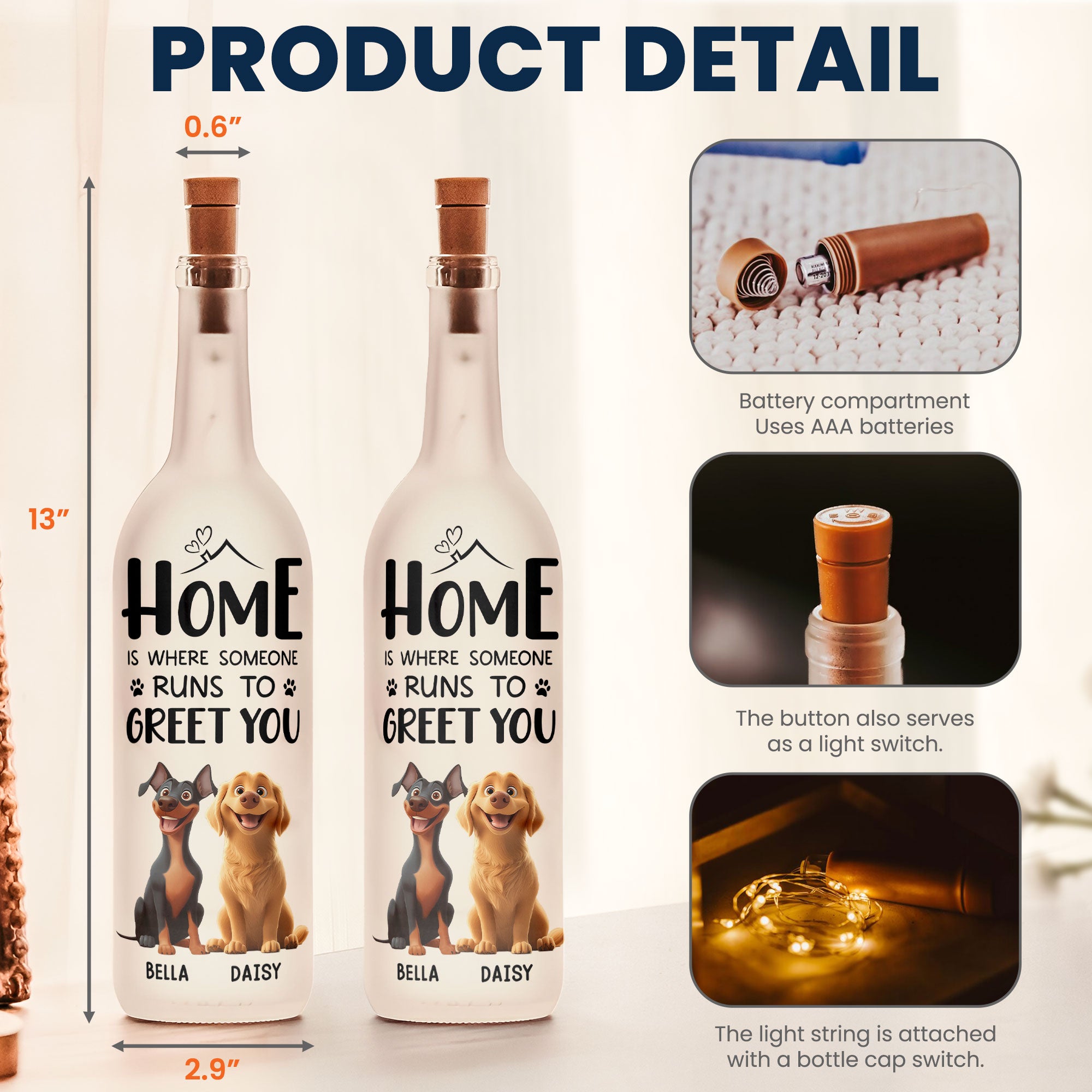 Home Is Where Someone Runs To Greet You - Personalized Bottle Lamp