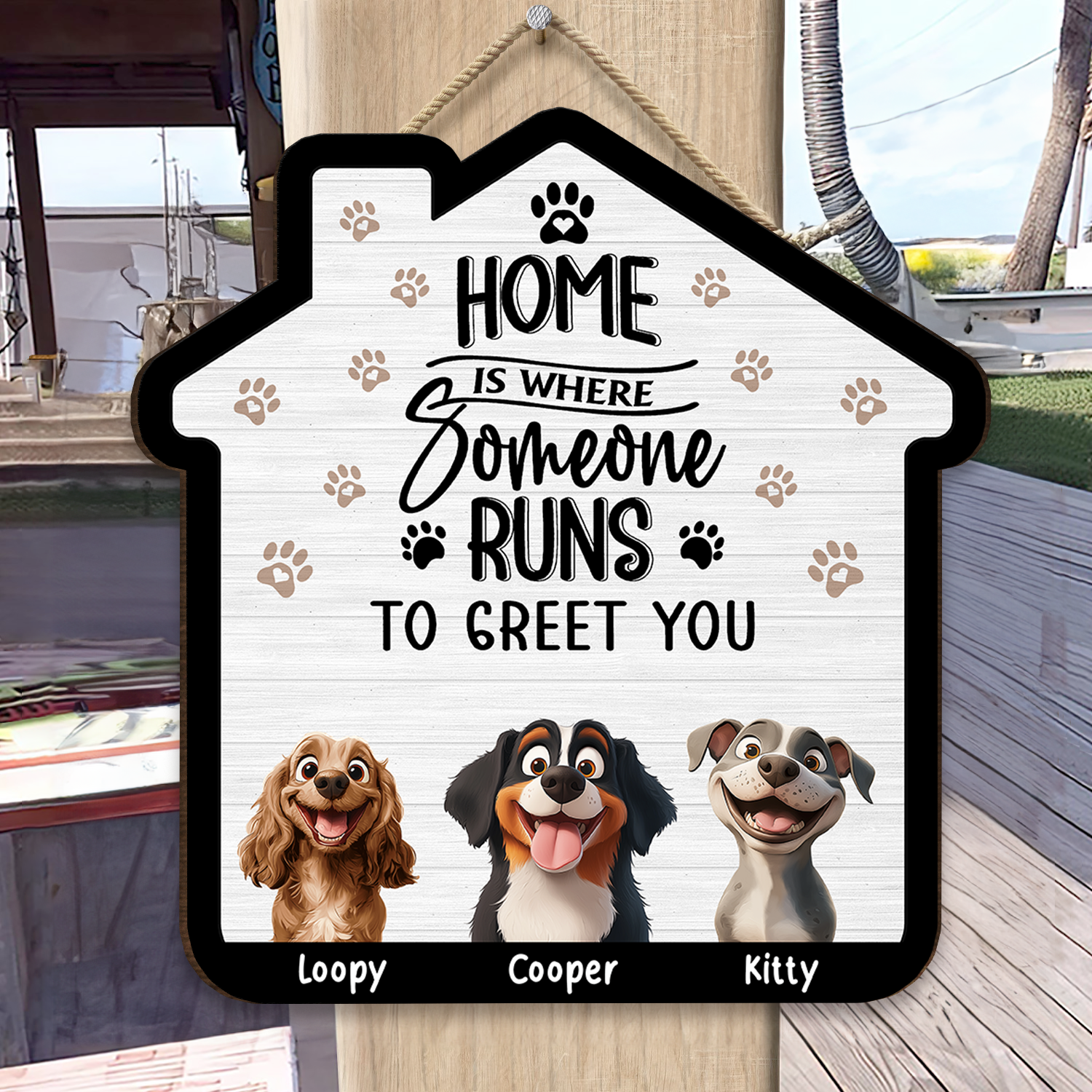 Home Is Where Someone Runs To Greet You - Personalized Wood Sign