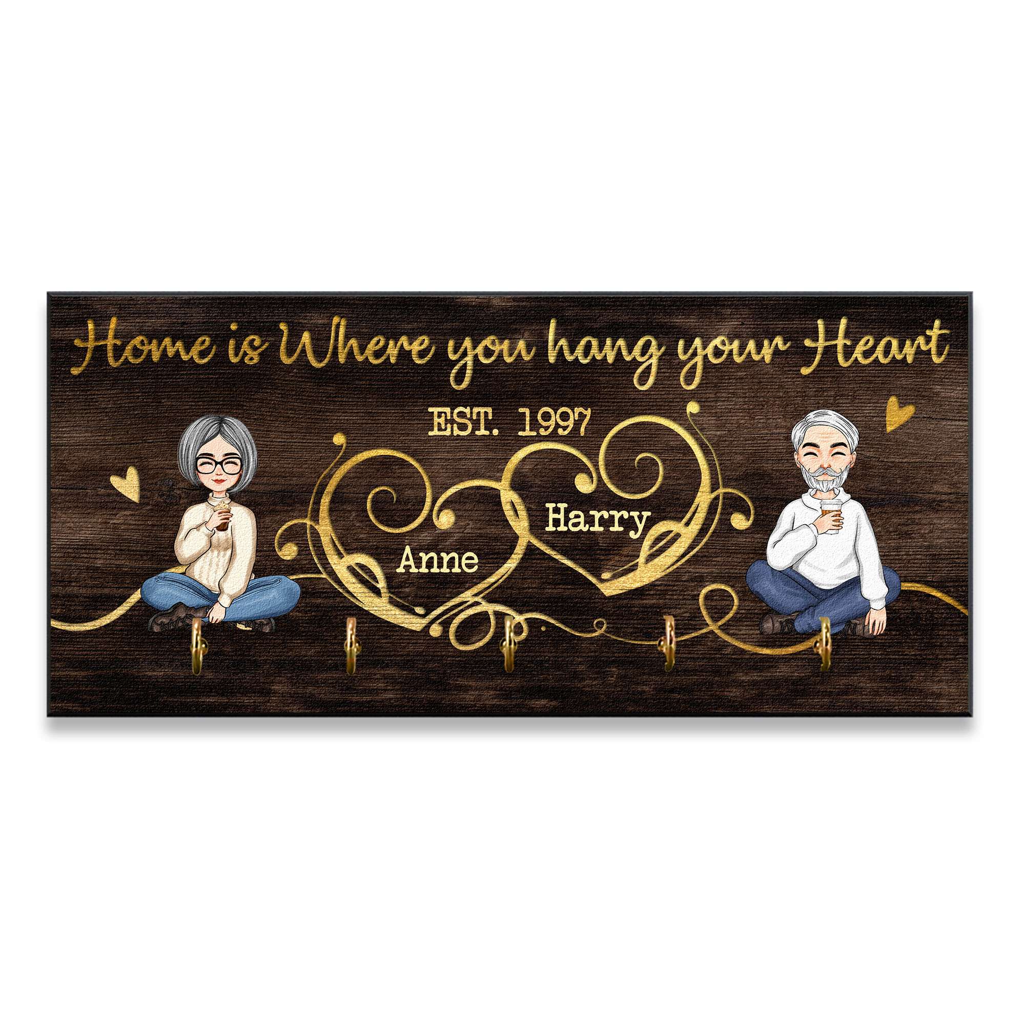 Home Is Where You Hang Your Heart - Personalized Key Hanger - Anniversary, Christmas, New Year, Wedding, New Home Gift For Couples, Husband, Wife, Lover, Boyfriend, Girlfriend