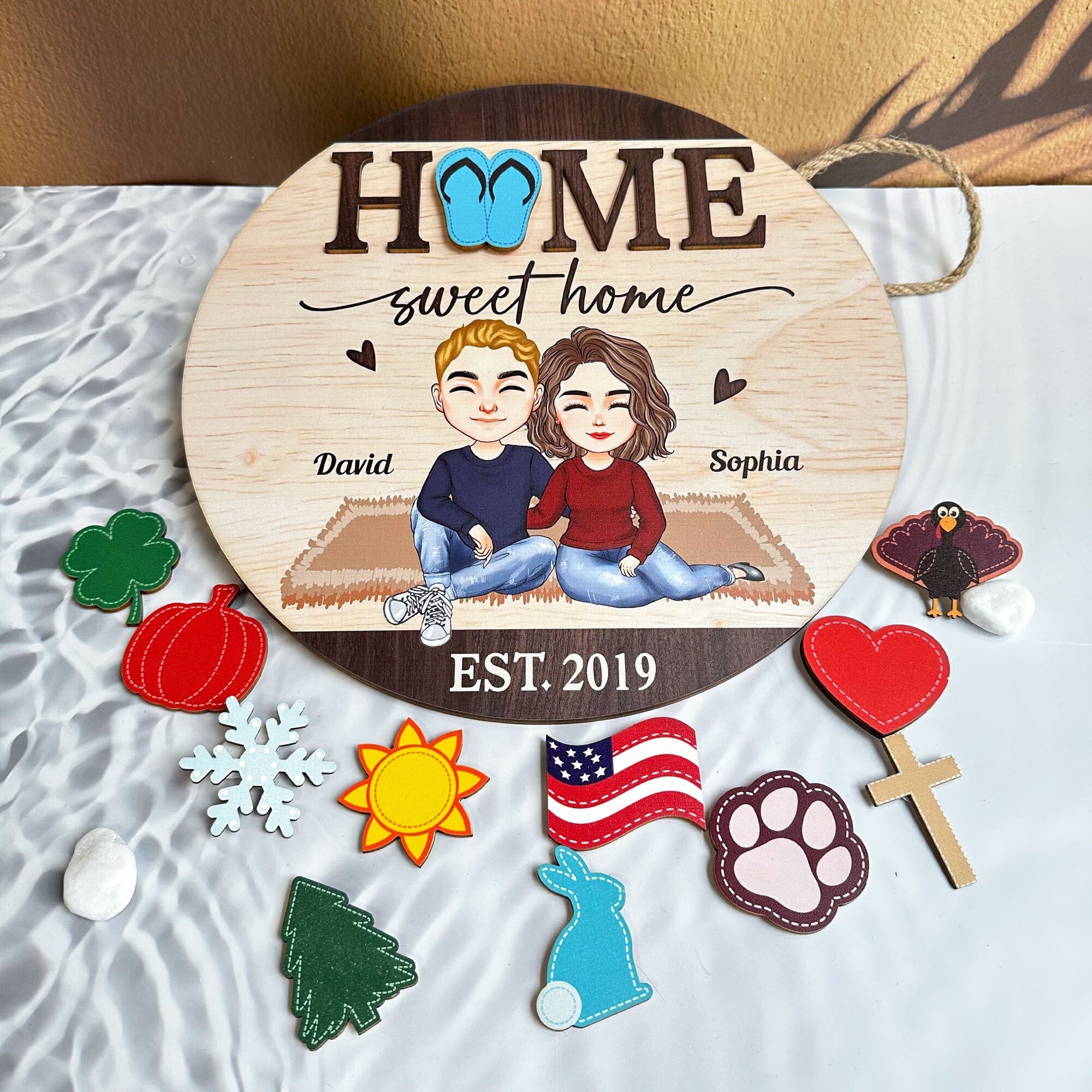 Home Sweet Home - Personalized Wood Sign With 12 Interchangeable Pieces