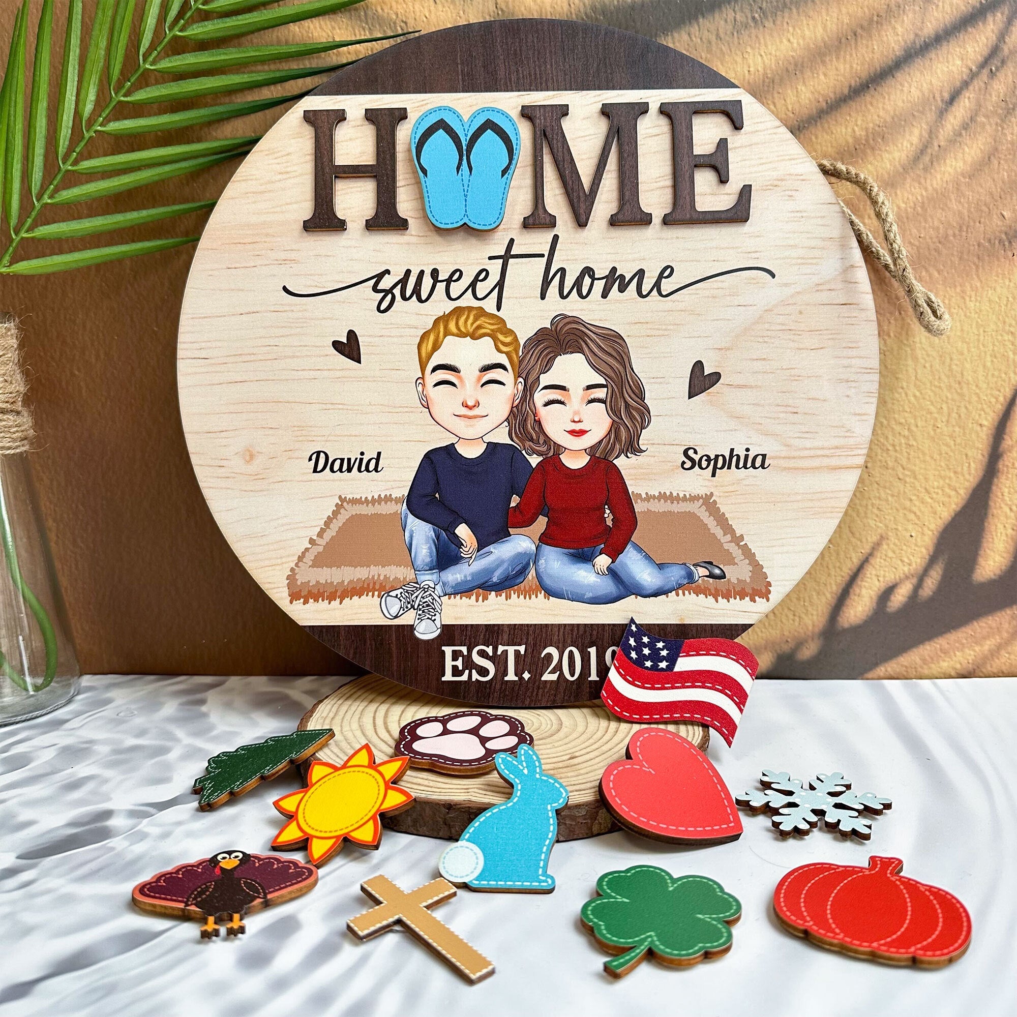 Home Sweet Home - Personalized Wood Sign With 12 Interchangeable Pieces