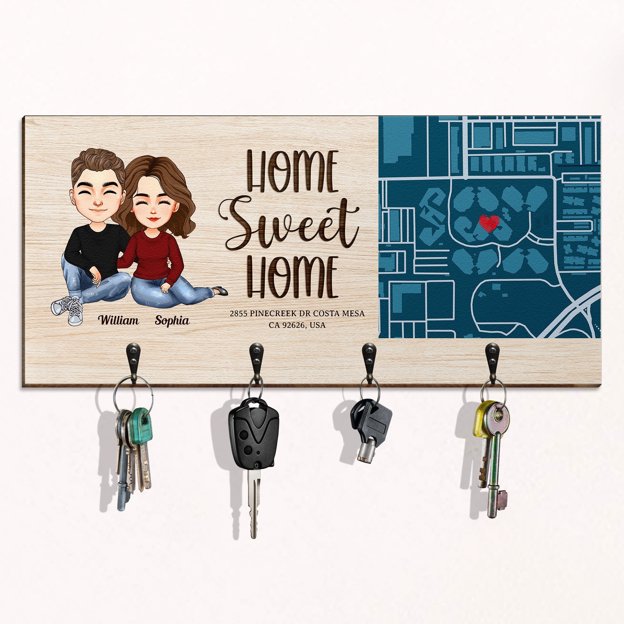 Home Sweet Home New Home Custom Location Map - Personalized Custom Key Holder