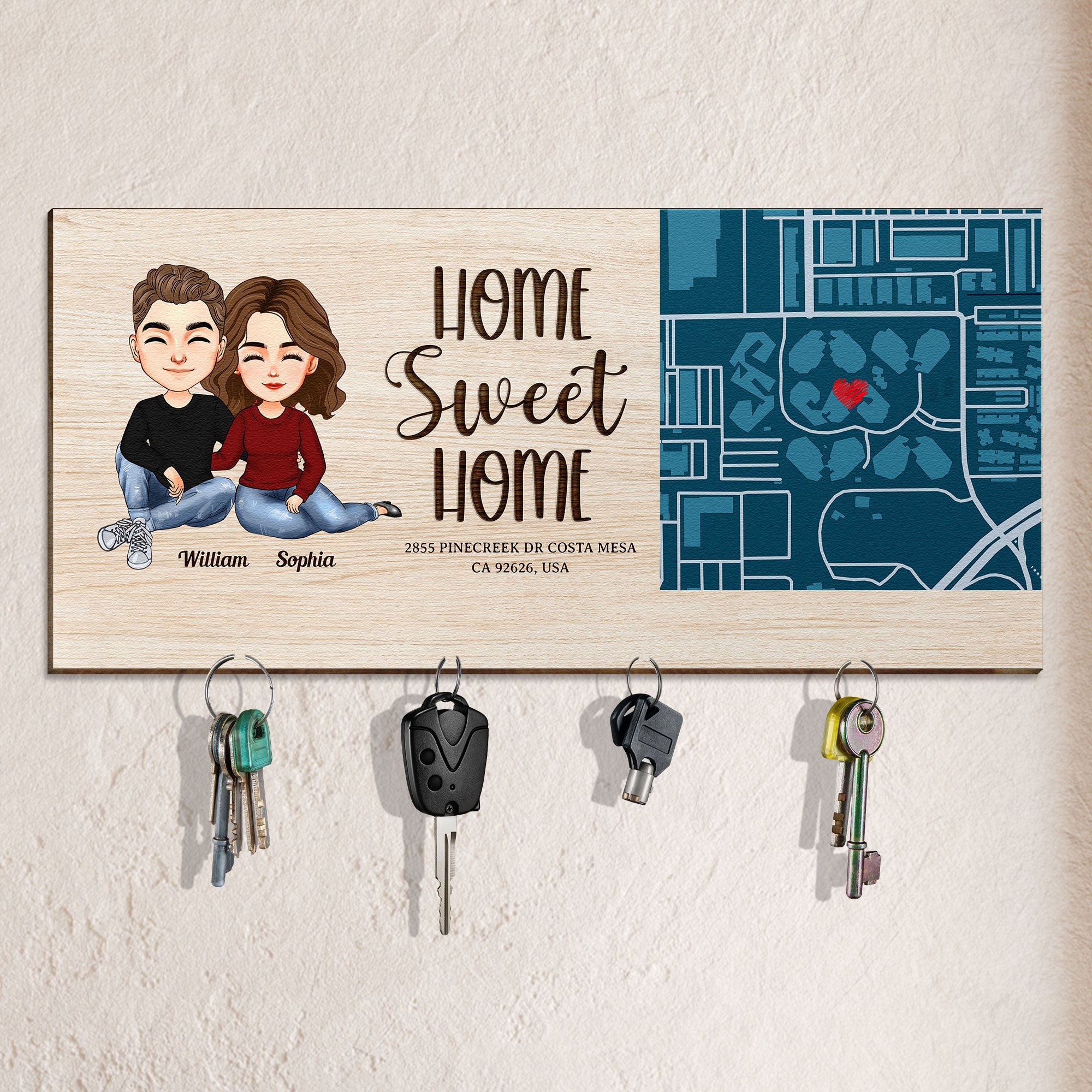 Home Sweet Home New Home Custom Location Map - Personalized Custom Key Holder