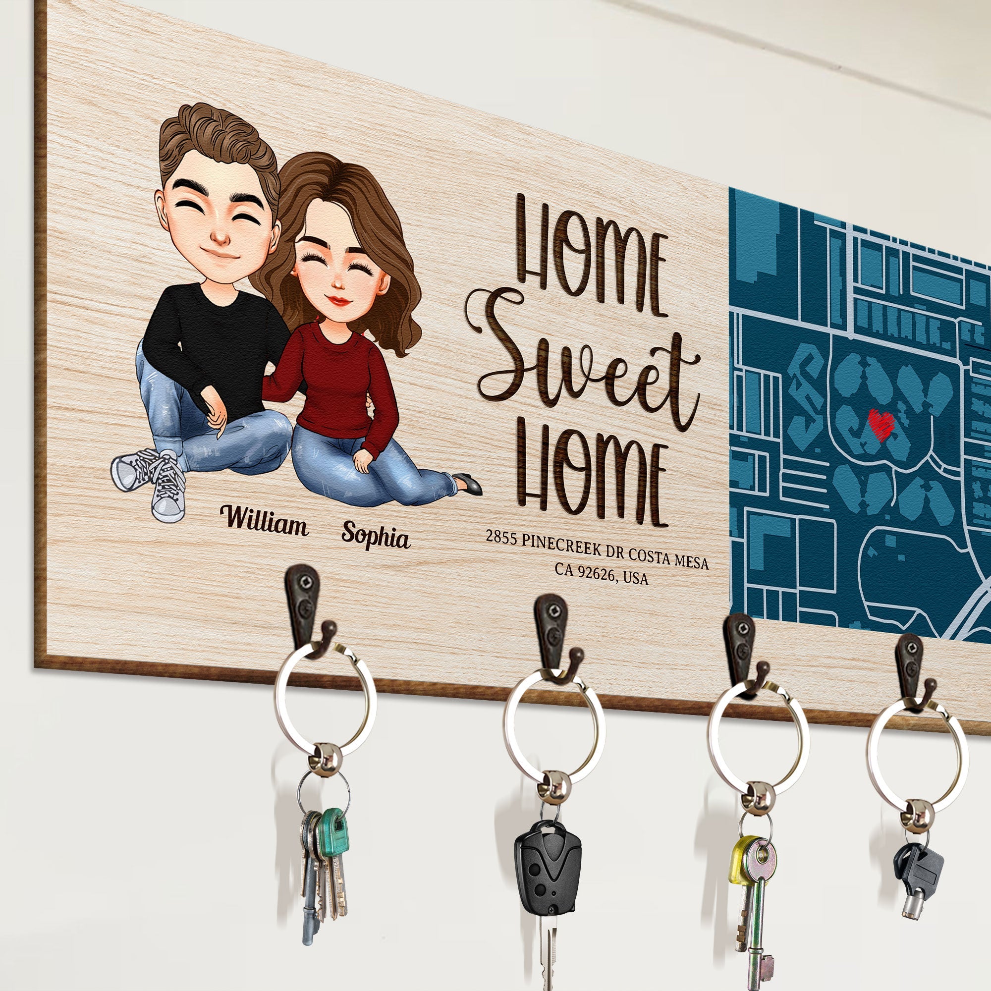 Home Sweet Home New Home Custom Location Map - Personalized Custom Key Holder