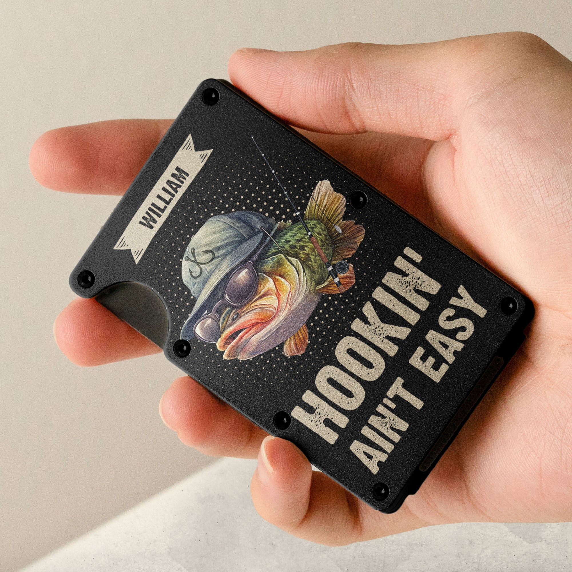 Hookin' Ain't Easy - Personalized Metal Card Holder