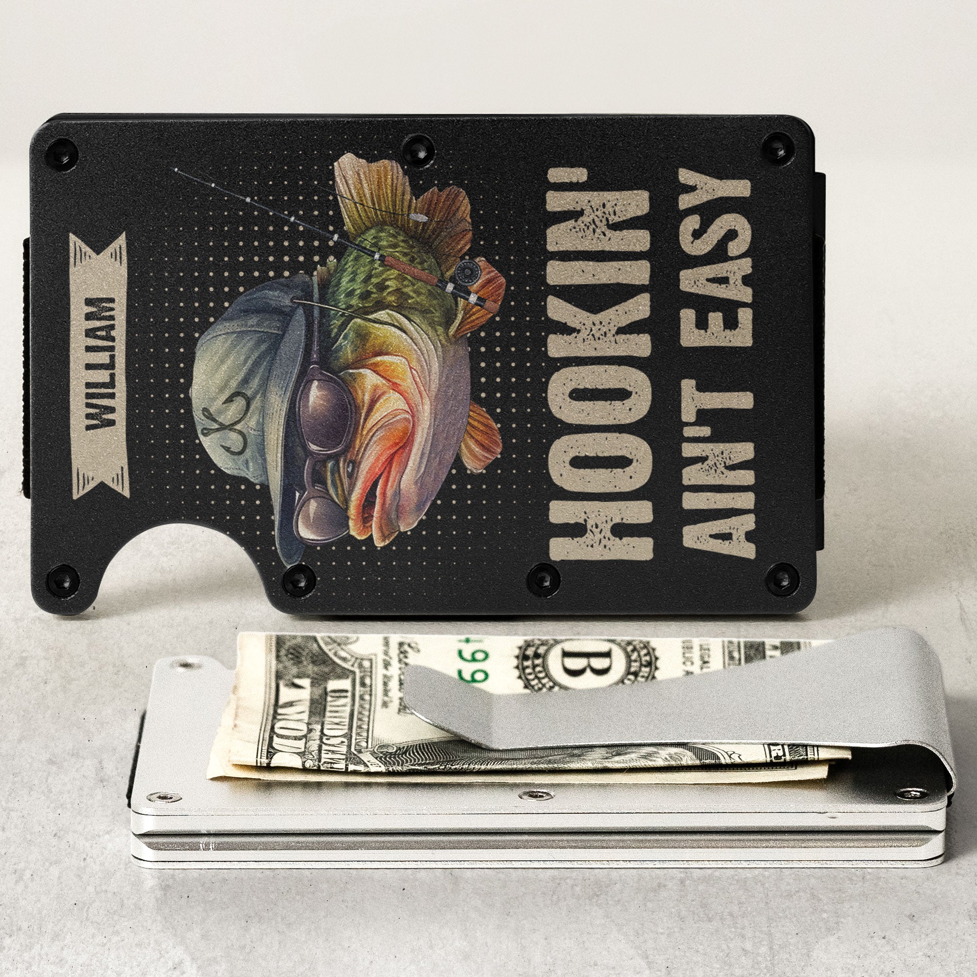 Hookin' Ain't Easy - Personalized Metal Card Holder