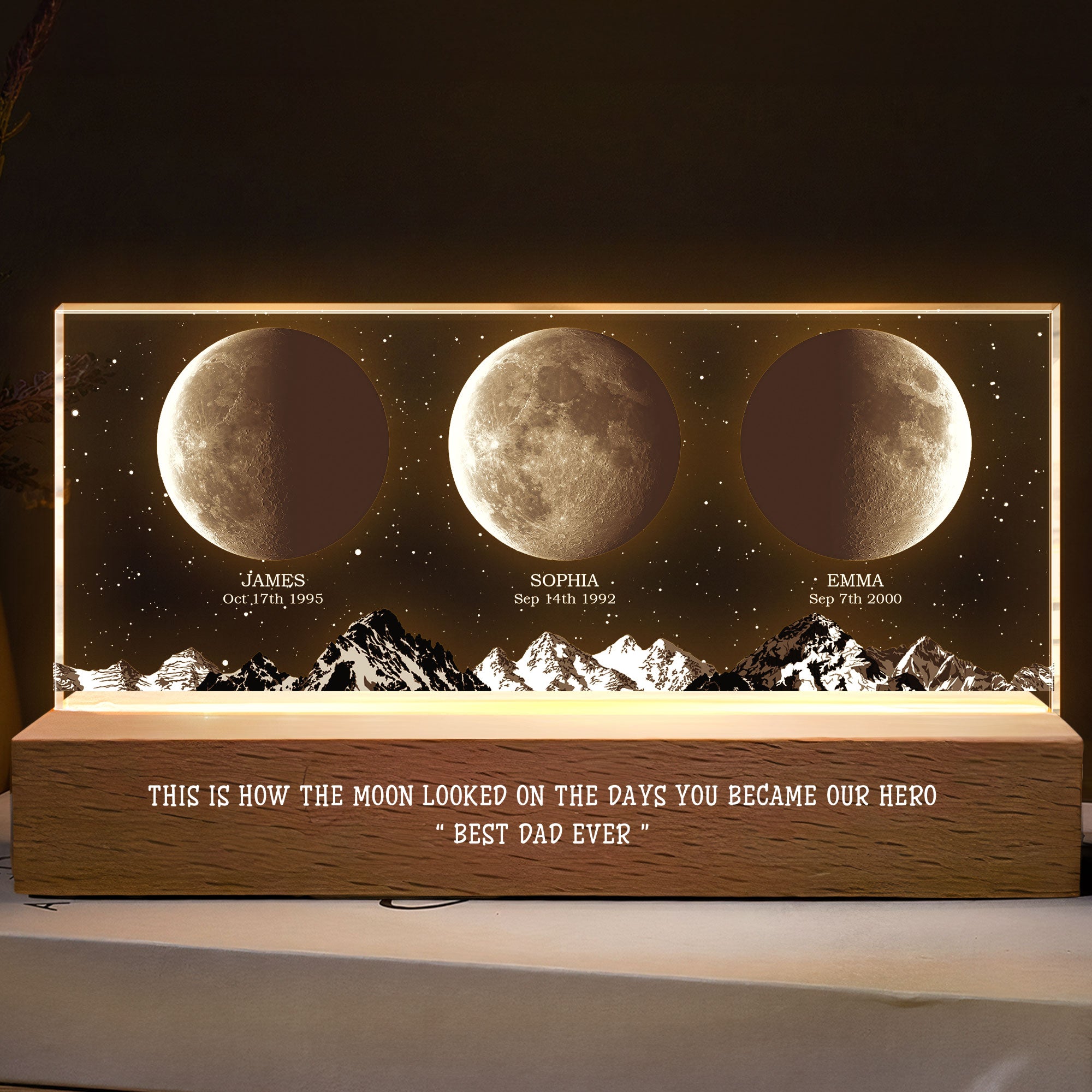 How The Moon Looked On The Day You Became Our Hero - Personalized LED Night Light