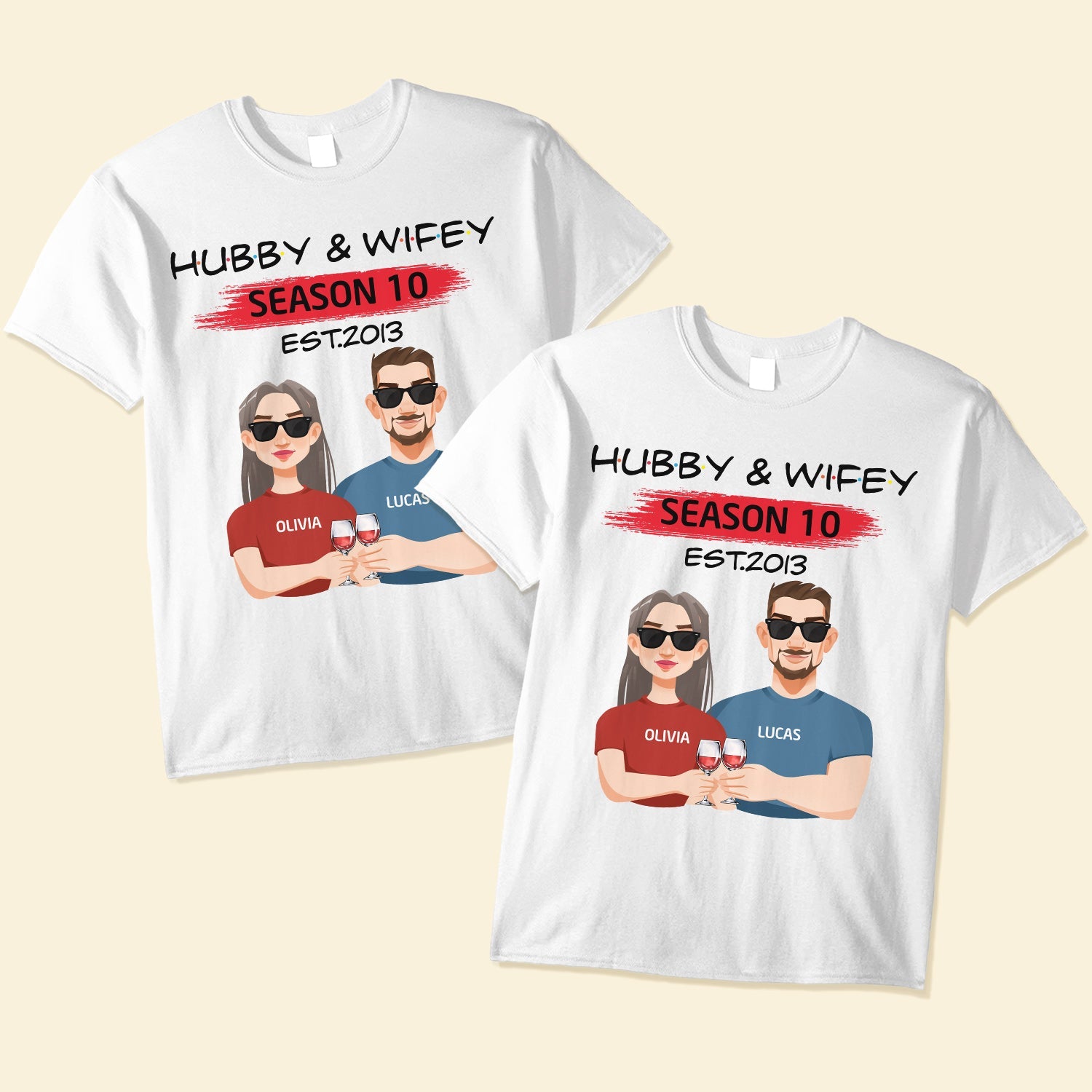 Hubby & Wifey - Personalized Matching Couple Shirts - Ver 2