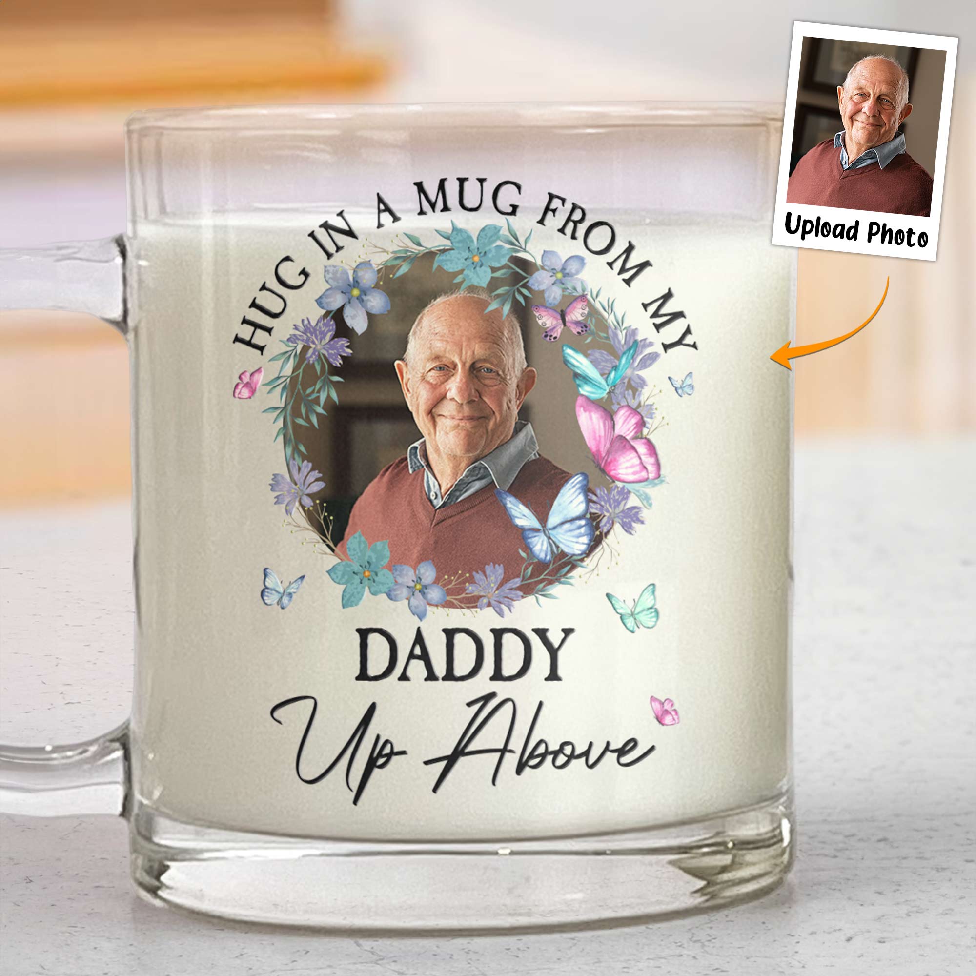 Hug In A Mug From My Mommy Up Above - Personalized Photo Glass Mug