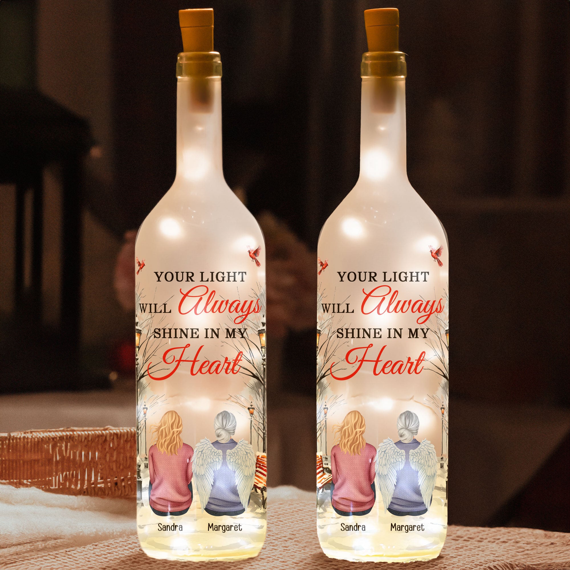 Human Memorial Your Light Will Always Shine In My Heart - Personalized Bottle Lamp