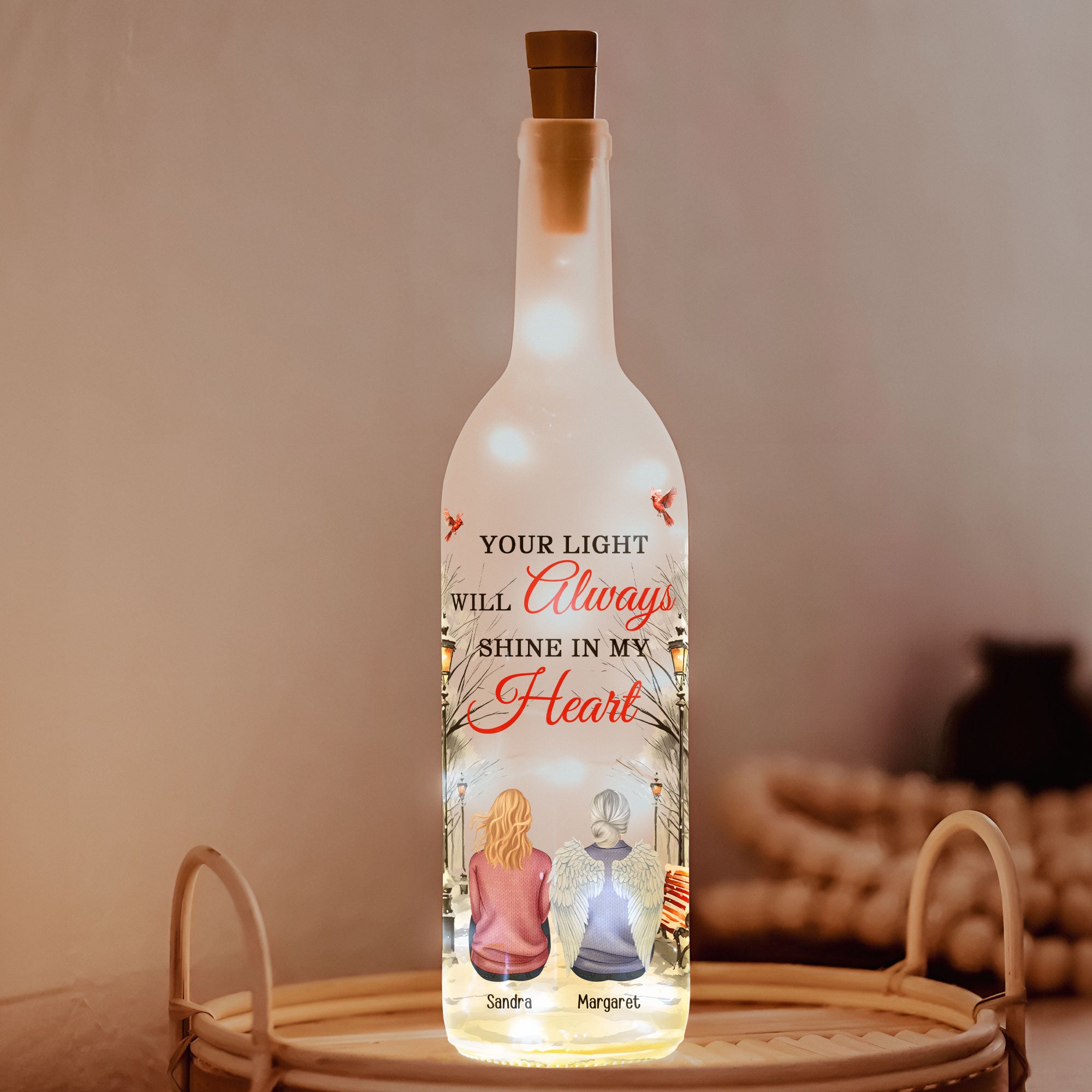 Human Memorial Your Light Will Always Shine In My Heart - Personalized Bottle Lamp