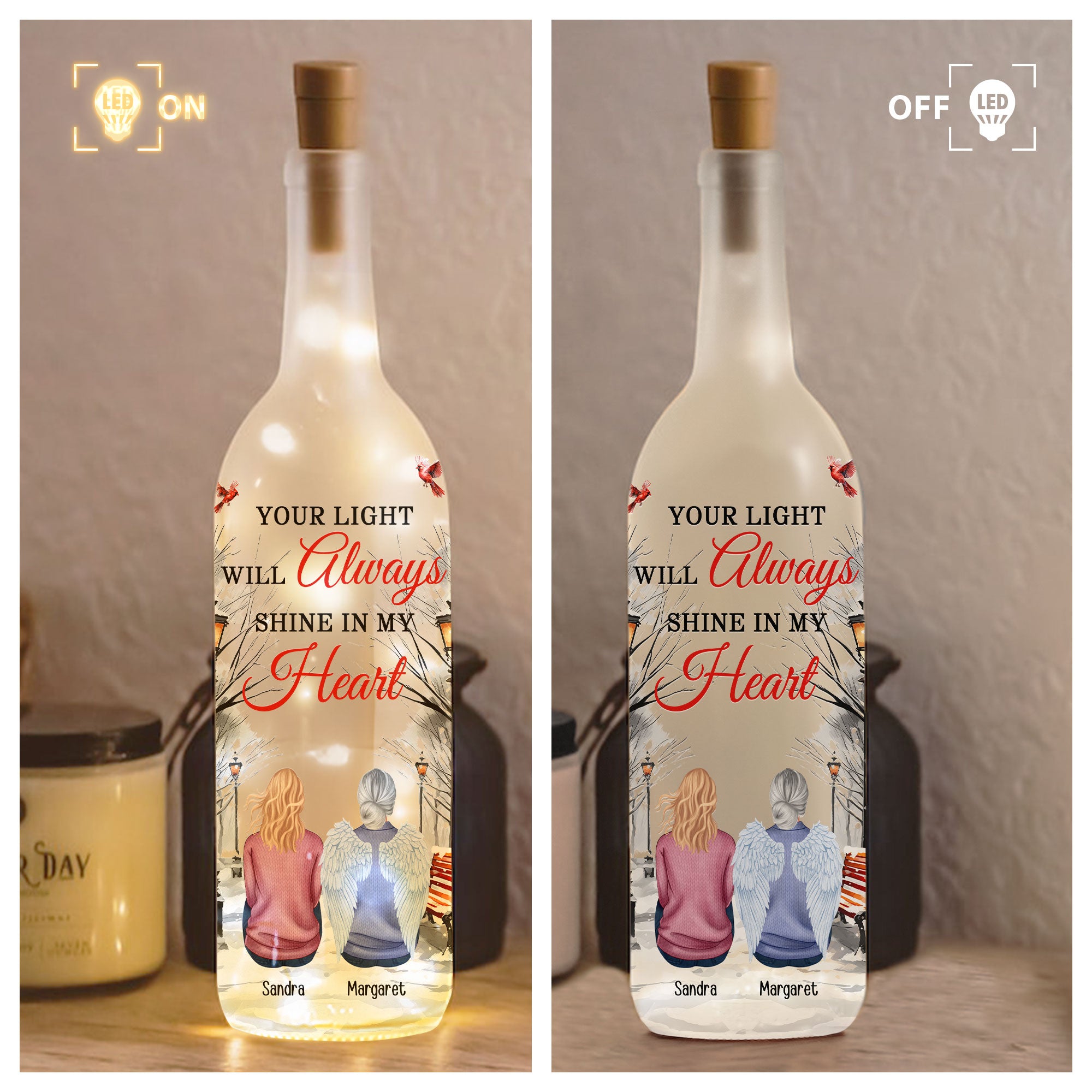 Human Memorial Your Light Will Always Shine In My Heart - Personalized Bottle Lamp