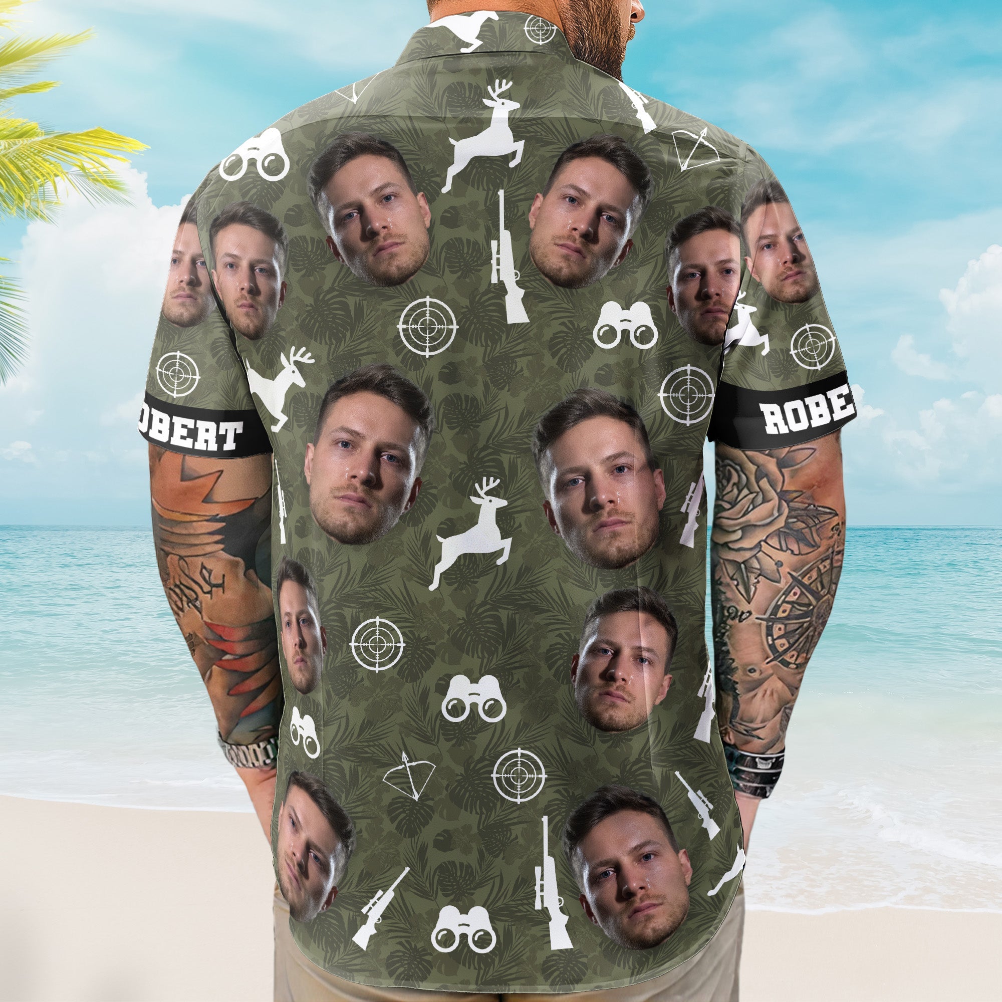 Hunting Camo Tropical Pattern Custom Face Aloha Shirts - Custom Photo Hawaiian Shirts