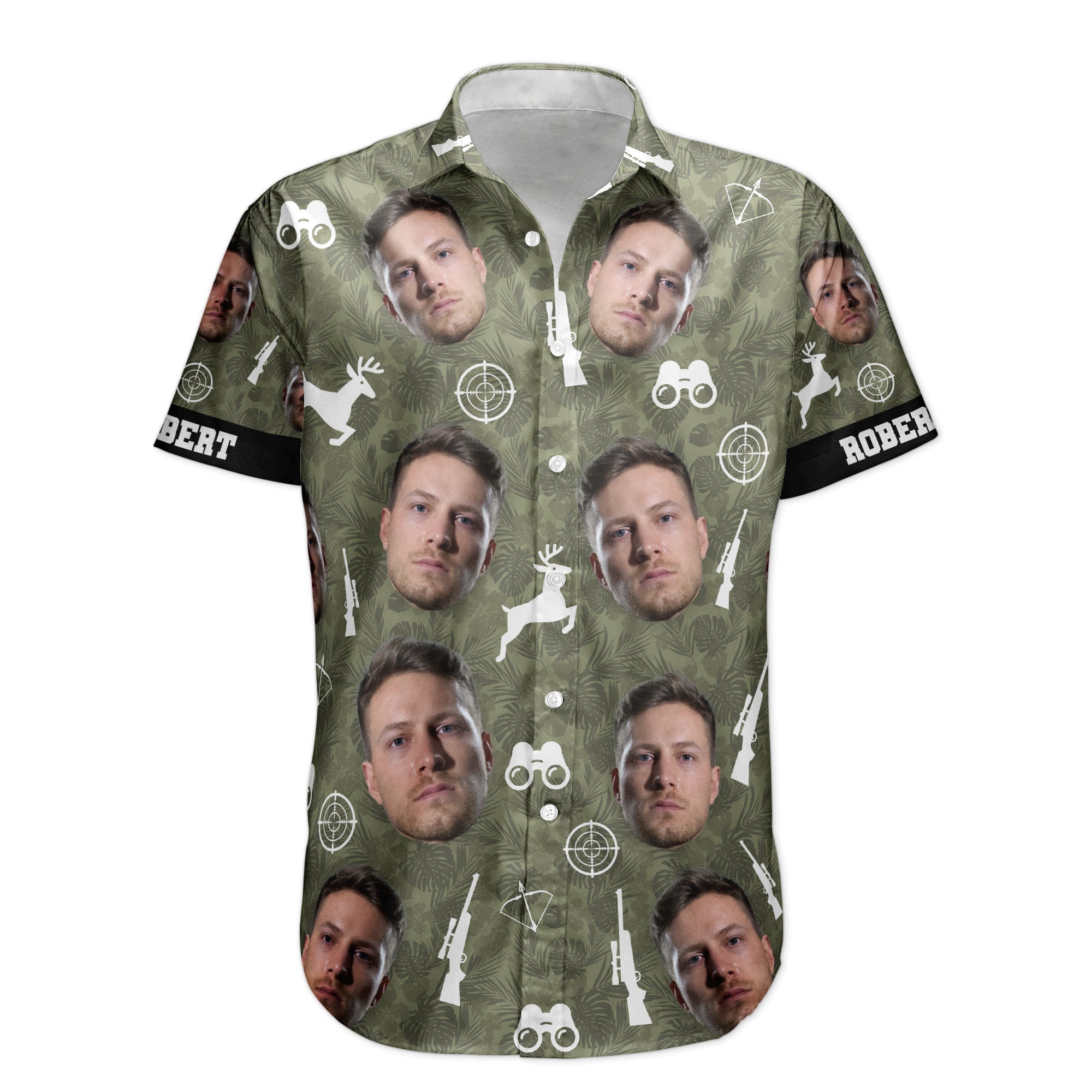 Hunting Camo Tropical Pattern Custom Face Aloha Shirts - Custom Photo Hawaiian Shirts