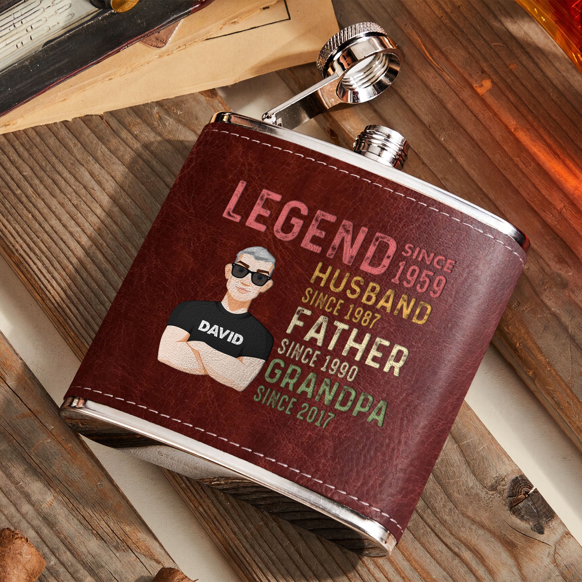 Husband Dad Grandpa Legend Custom Since - Personalized Leather Flask