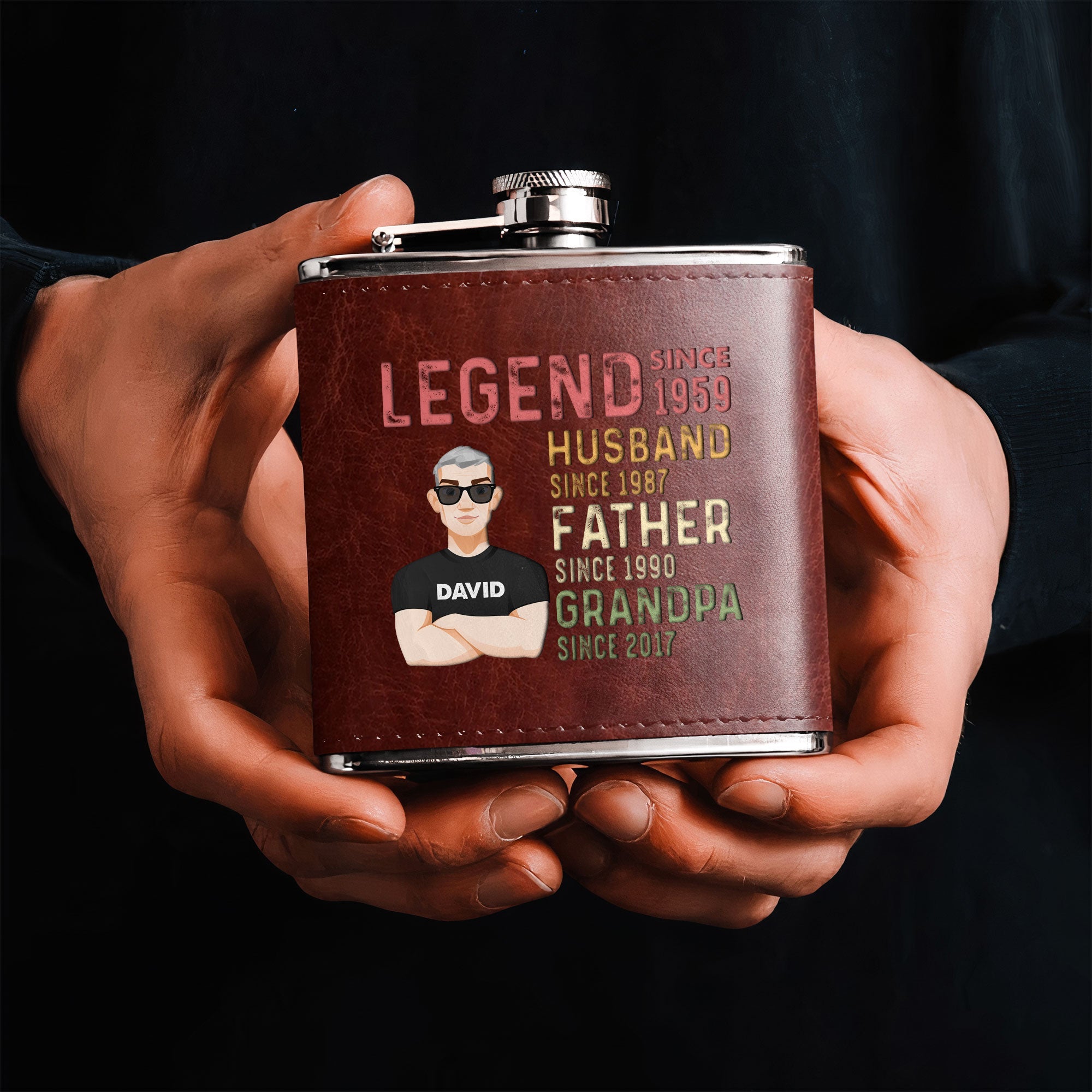 Husband Dad Grandpa Legend Custom Since - Personalized Leather Flask