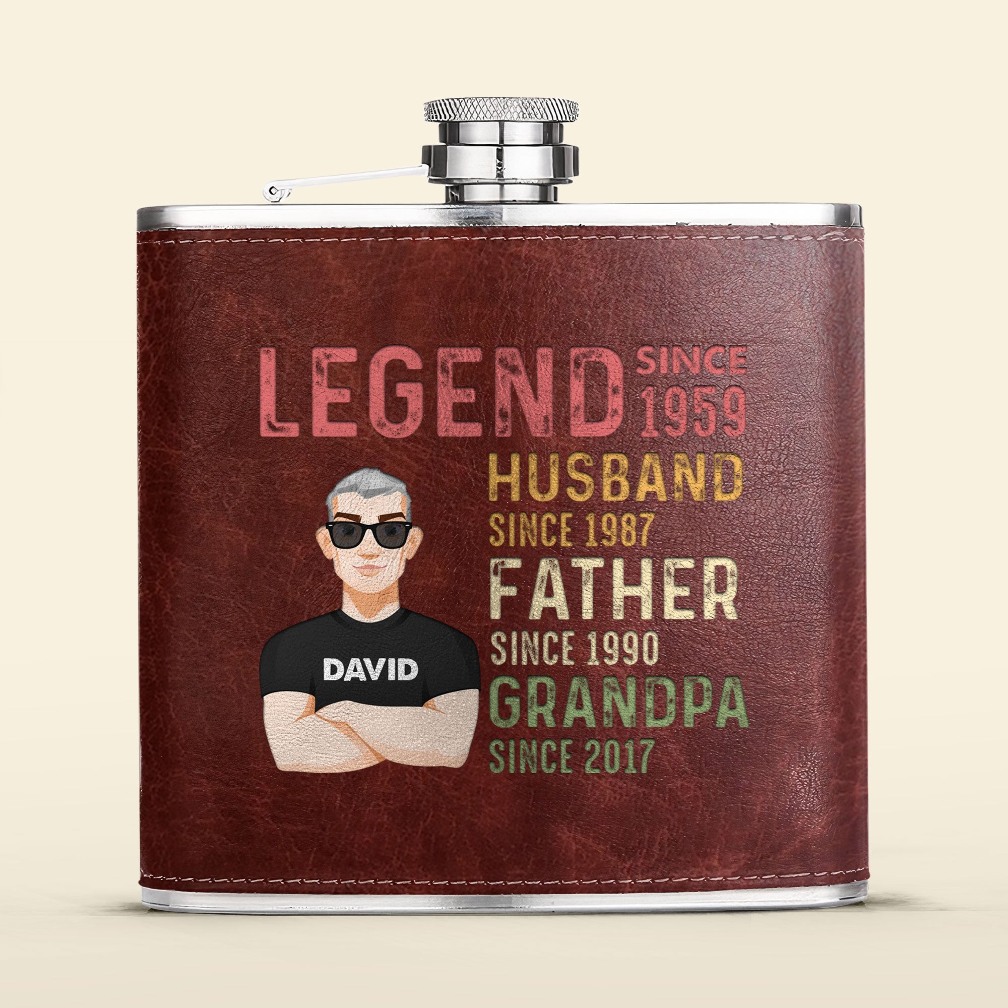 Husband Dad Grandpa Legend Custom Since - Personalized Leather Flask