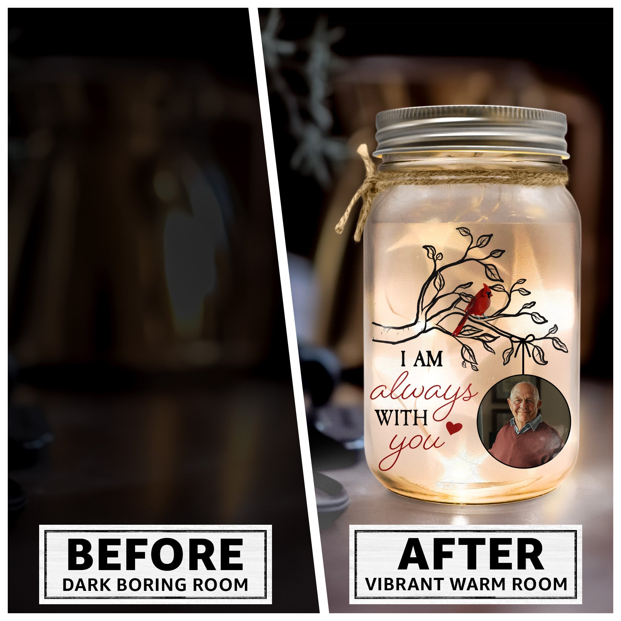 I Am Always With You - Personalized Mason Jar Photo Light