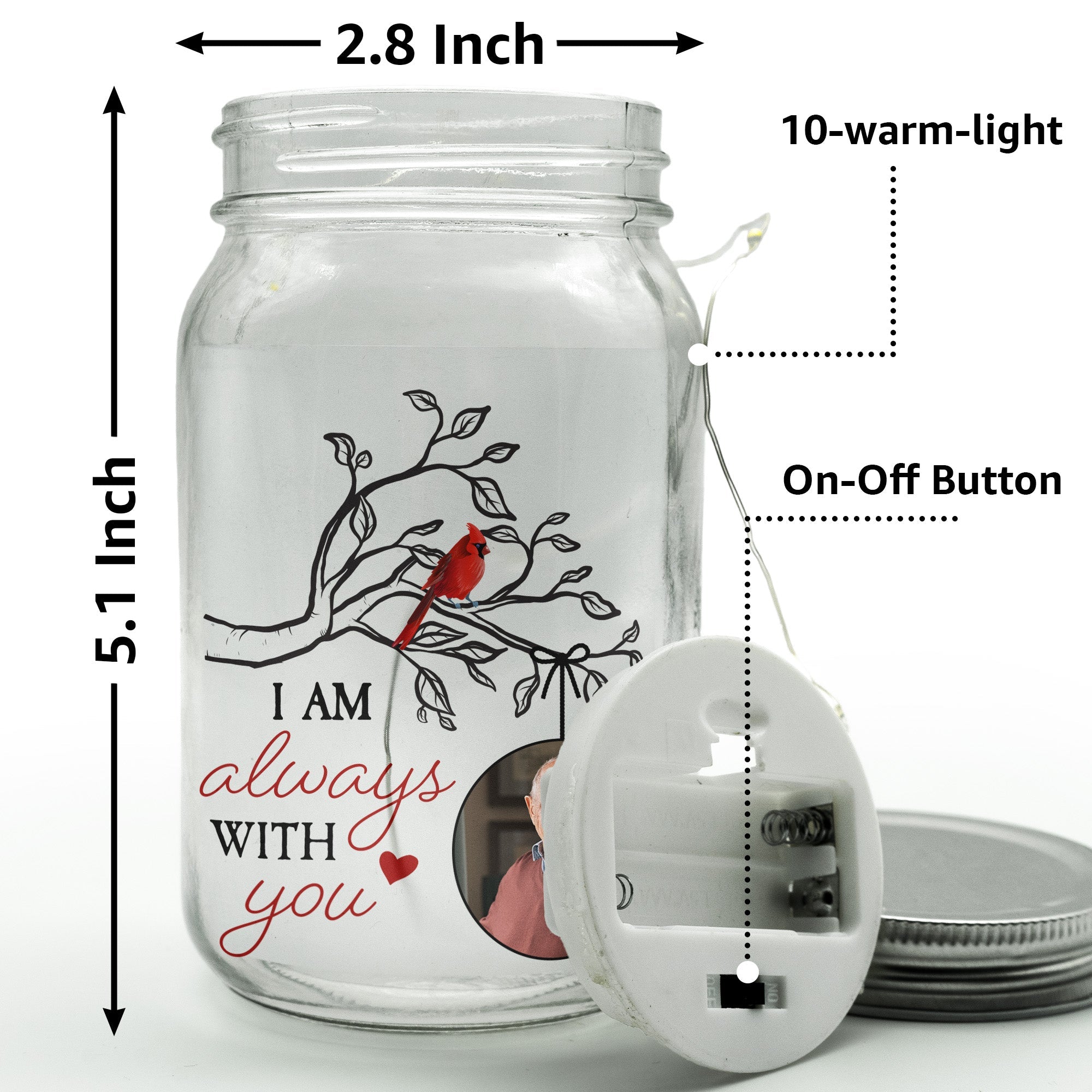 I Am Always With You - Personalized Mason Jar Photo Light