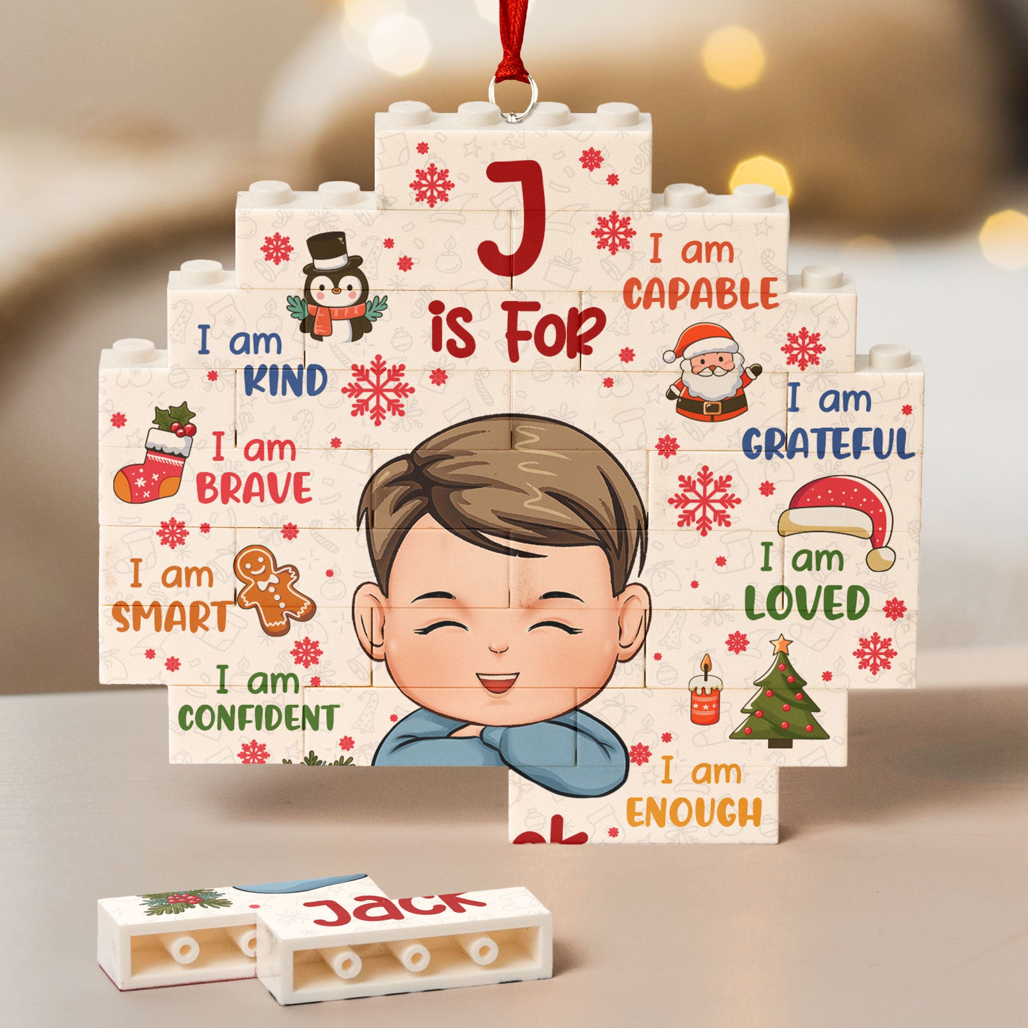 I Am Kind I Am Brave I Am Smart - Christmas Gifts For Kids - Custom Buildable Christmas Photo Ornament