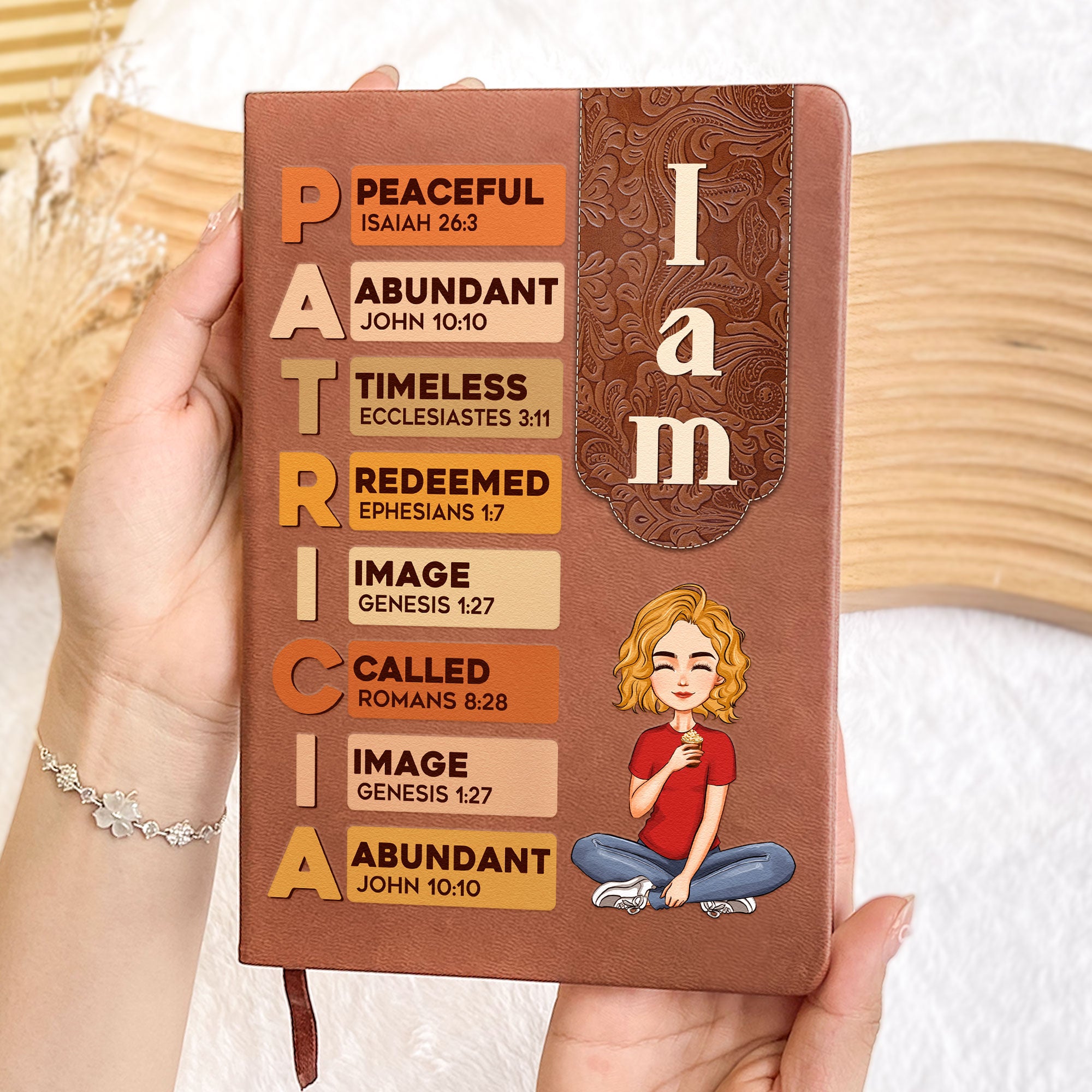 I Am Name Letter In Bible - Personalized Leather Journal