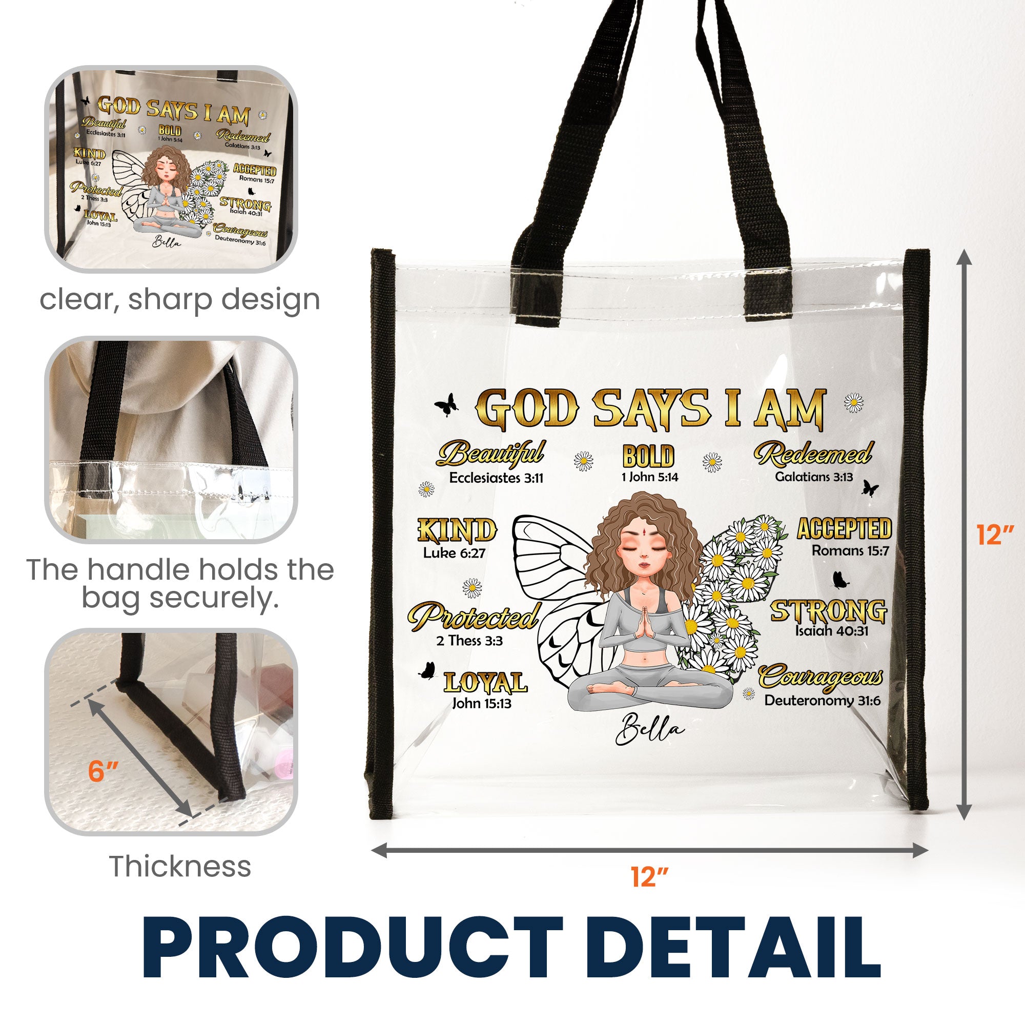 I Am Redeemed & Strong - Custom Clear Tote Bag