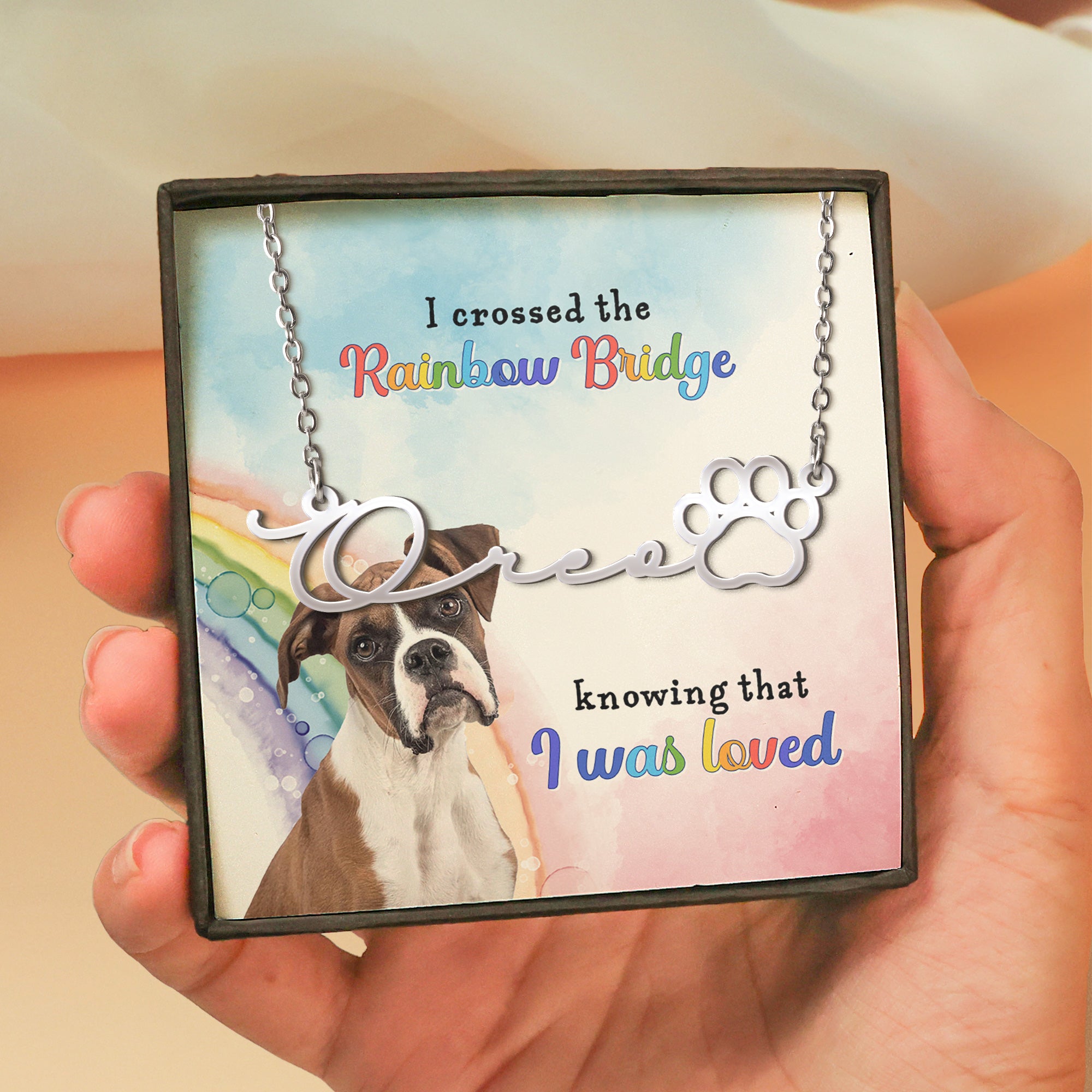 I Crossed The Rainbow Bridge Knowing I Was Loved - Custom Photo Name Necklace