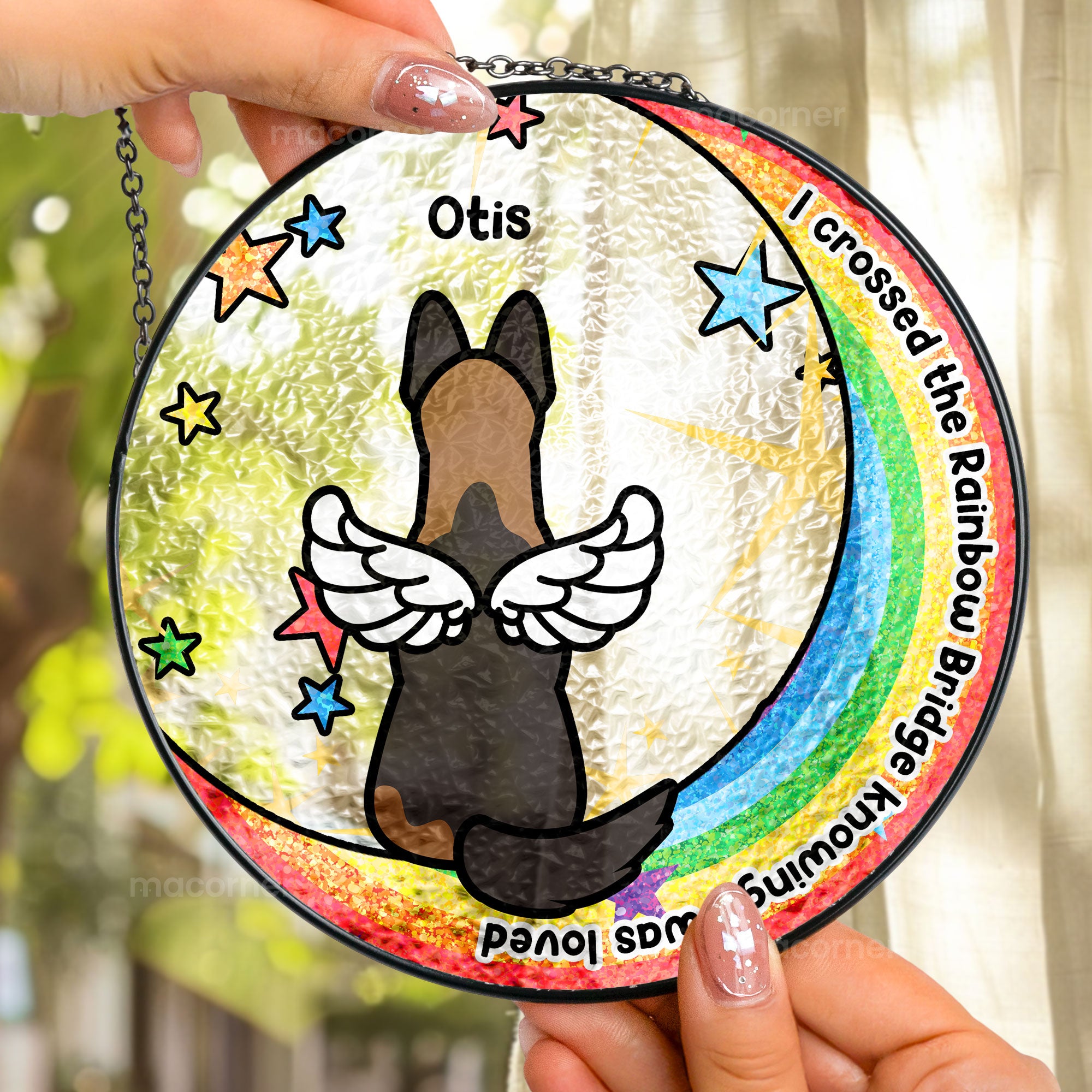 I Crossed The Rainbow Bridge - Personalized Stained Glass Window Hanging Suncatcher