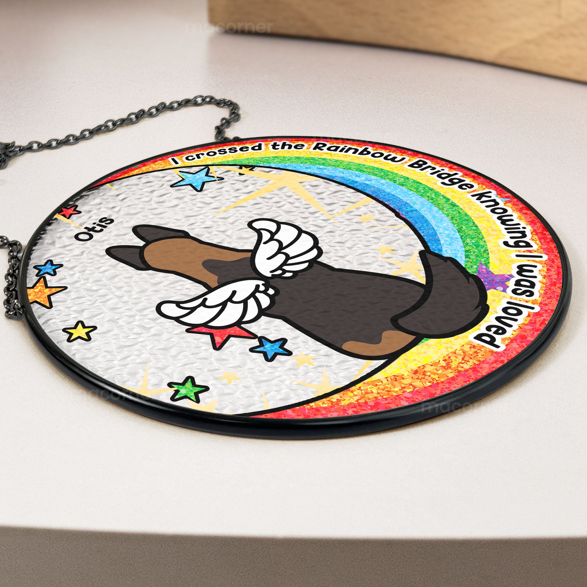 I Crossed The Rainbow Bridge - Personalized Stained Glass Window Hanging Suncatcher