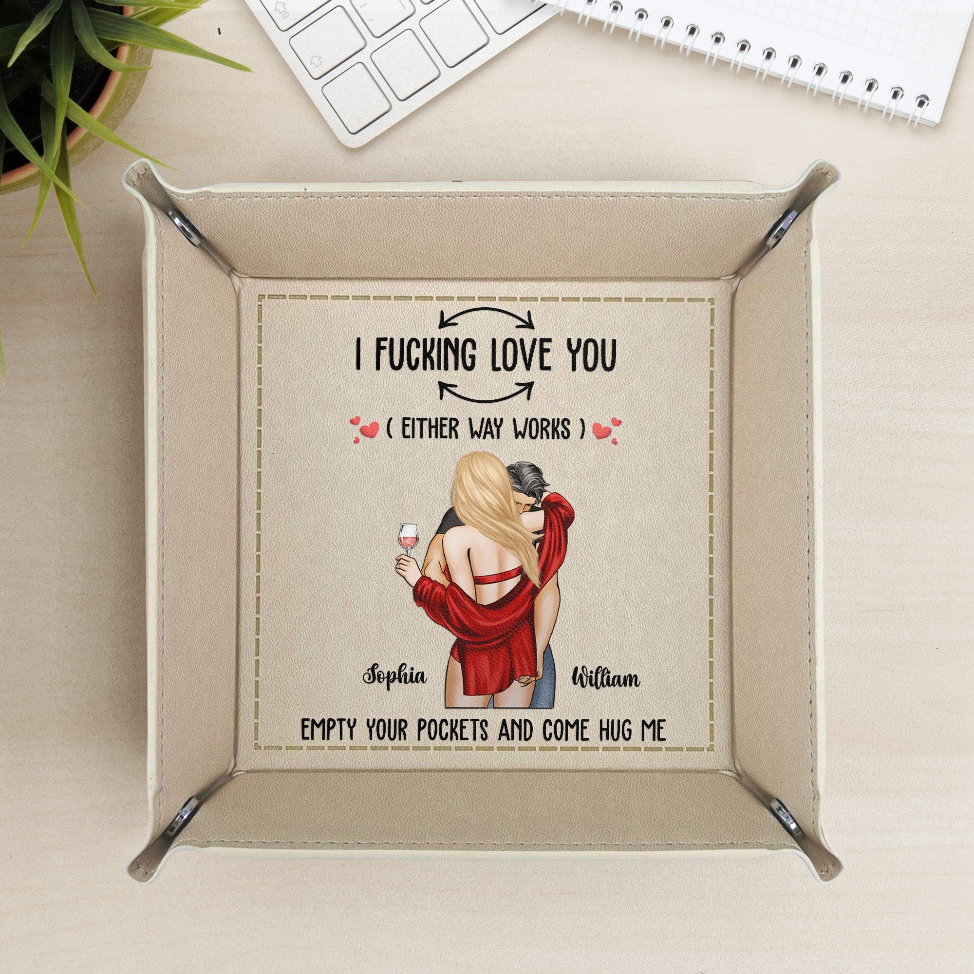 I F-cking Love You (Either Way Works) - Personalized Leather Valet Tray