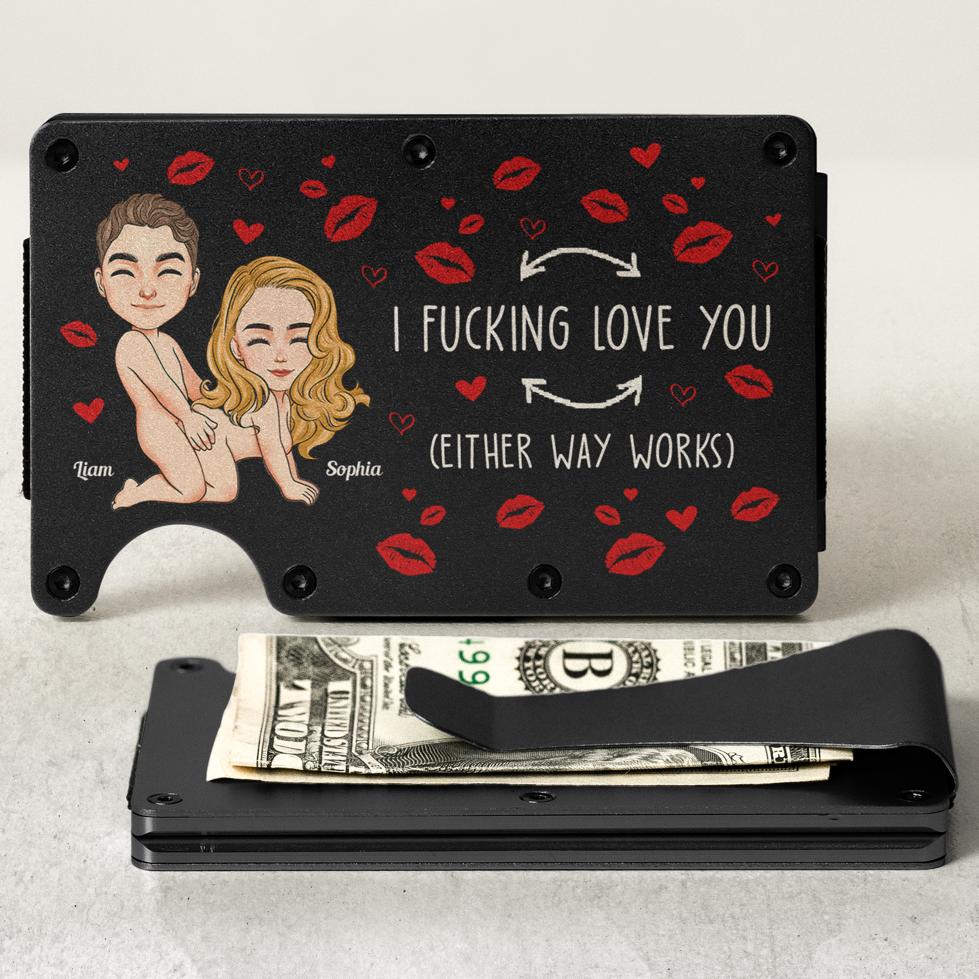 I Fucking Love You Funny Gift For Couple - Personalized Metal Card Holder