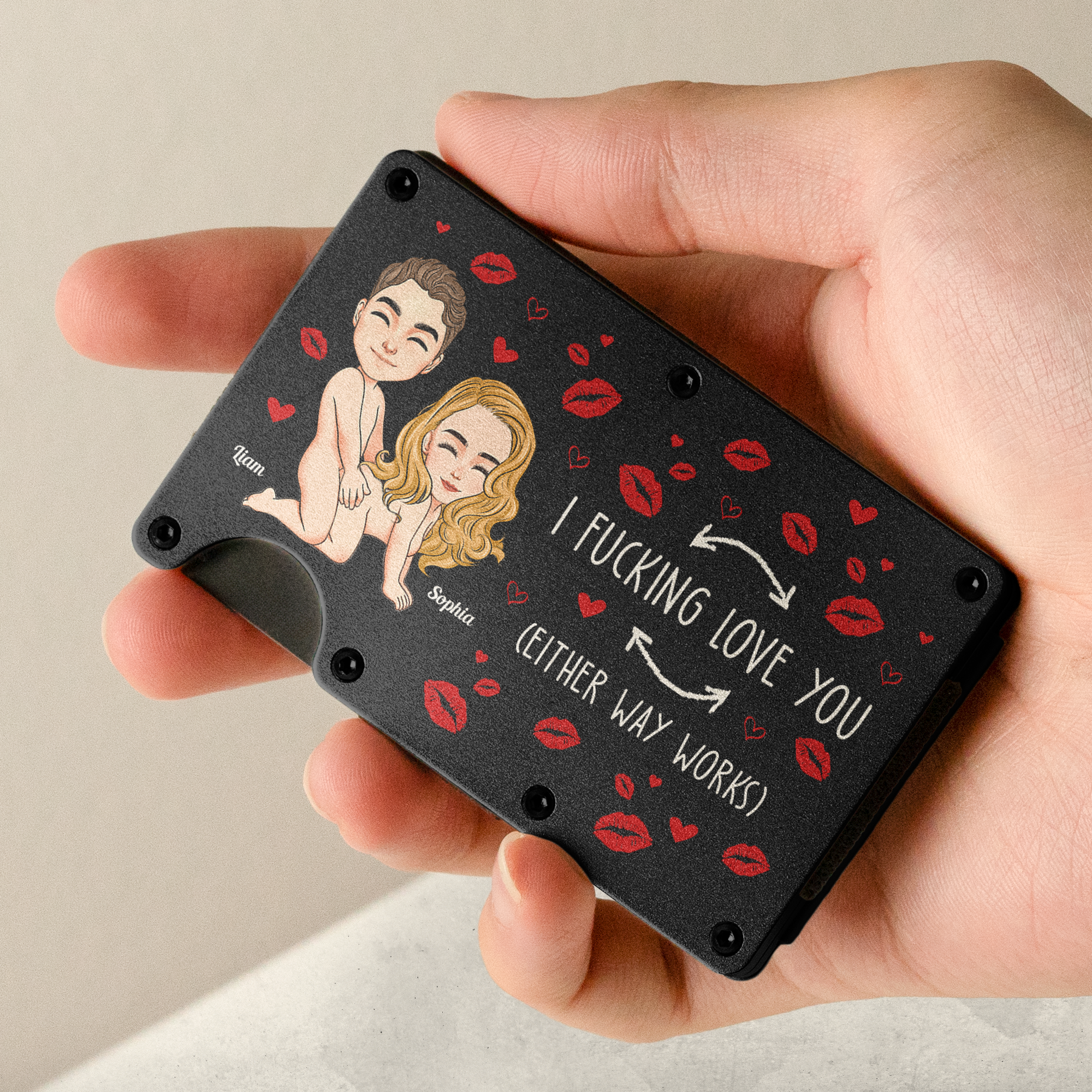 I Fucking Love You Funny Gift For Couple - Personalized Metal Card Holder