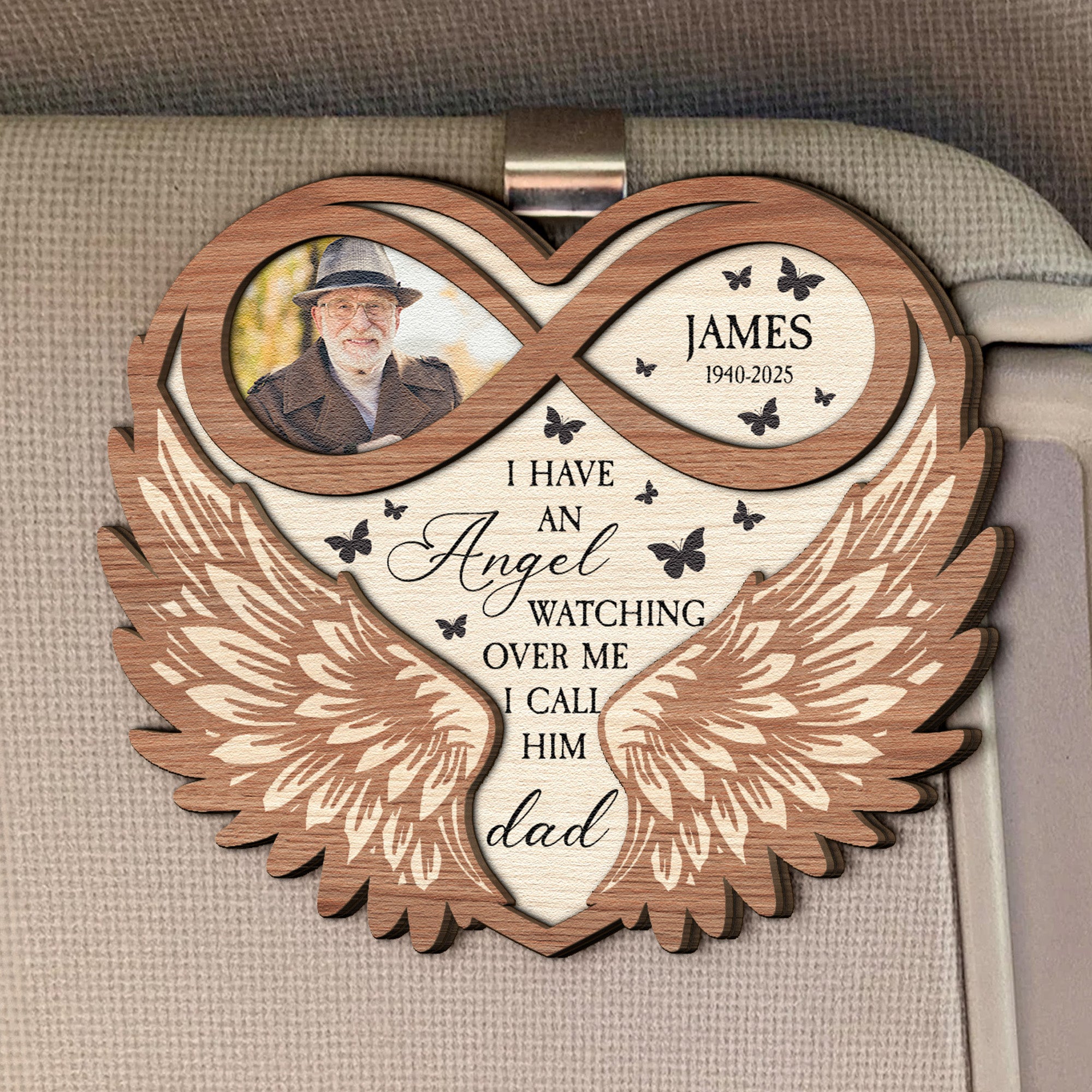 I Have An Angel Watching Over Me - Personalized Wooden Photo Car Visor Clip