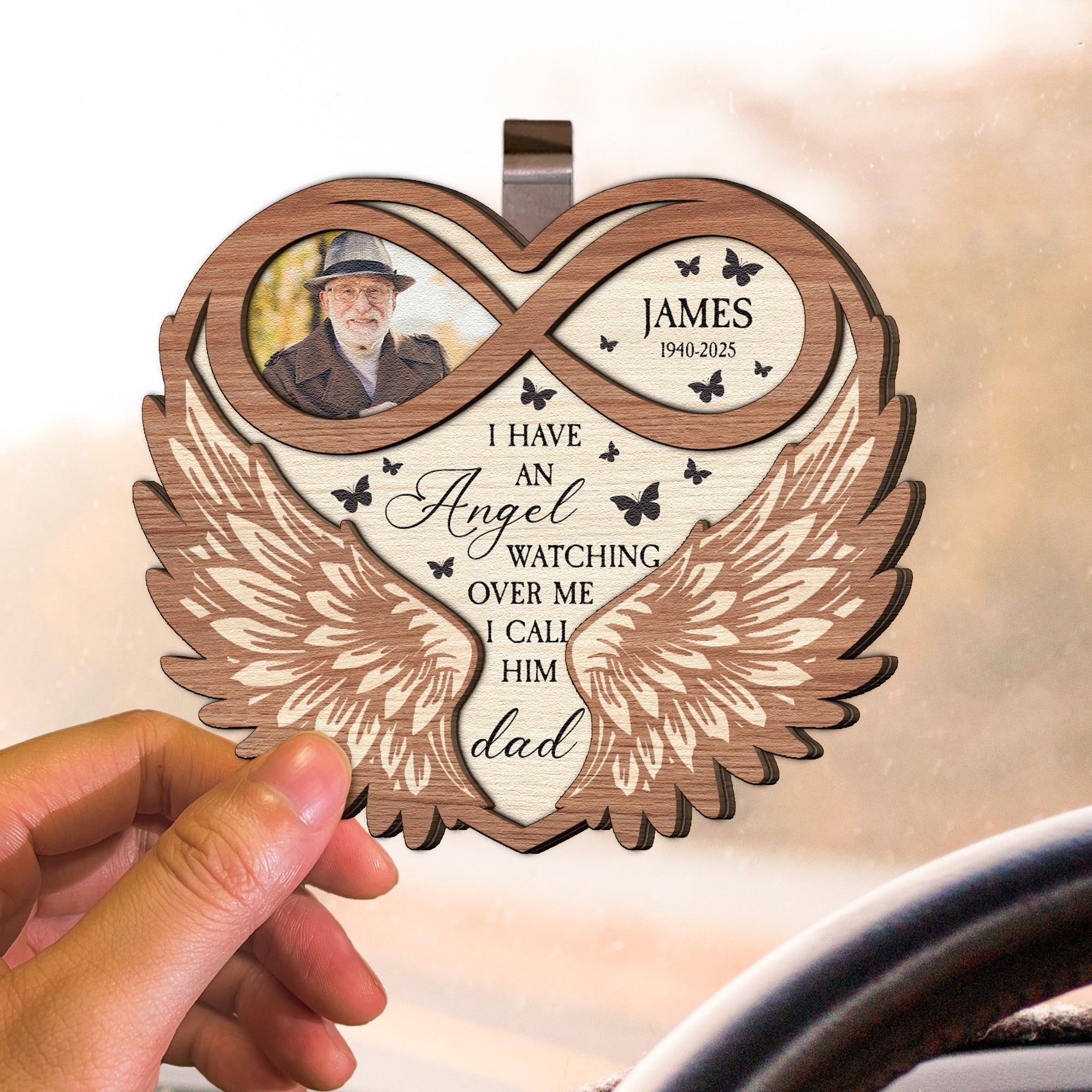 I Have An Angel Watching Over Me - Personalized Wooden Photo Car Visor Clip