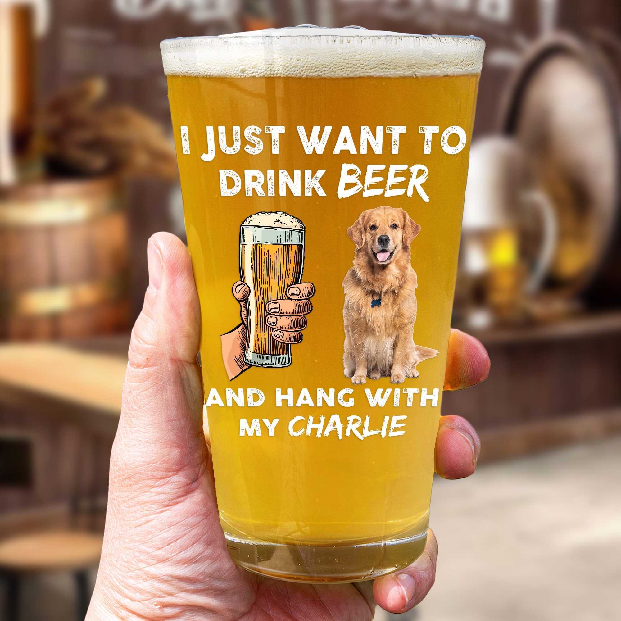 I Just Want To Drink Beer And Hang With My Dog Cat - Personalized Photo Beer Glass