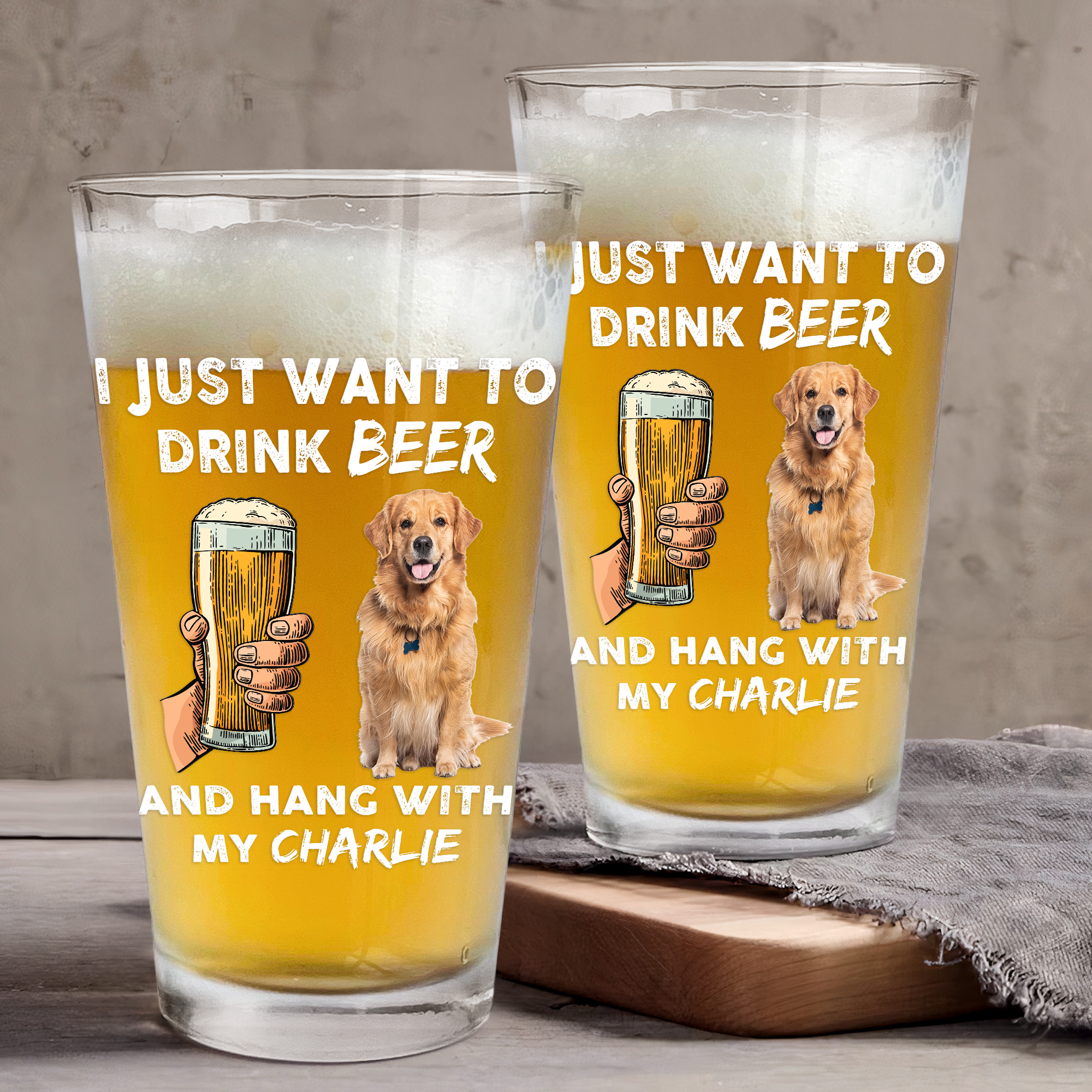 I Just Want To Drink Beer And Hang With My Dog Cat - Personalized Photo Beer Glass