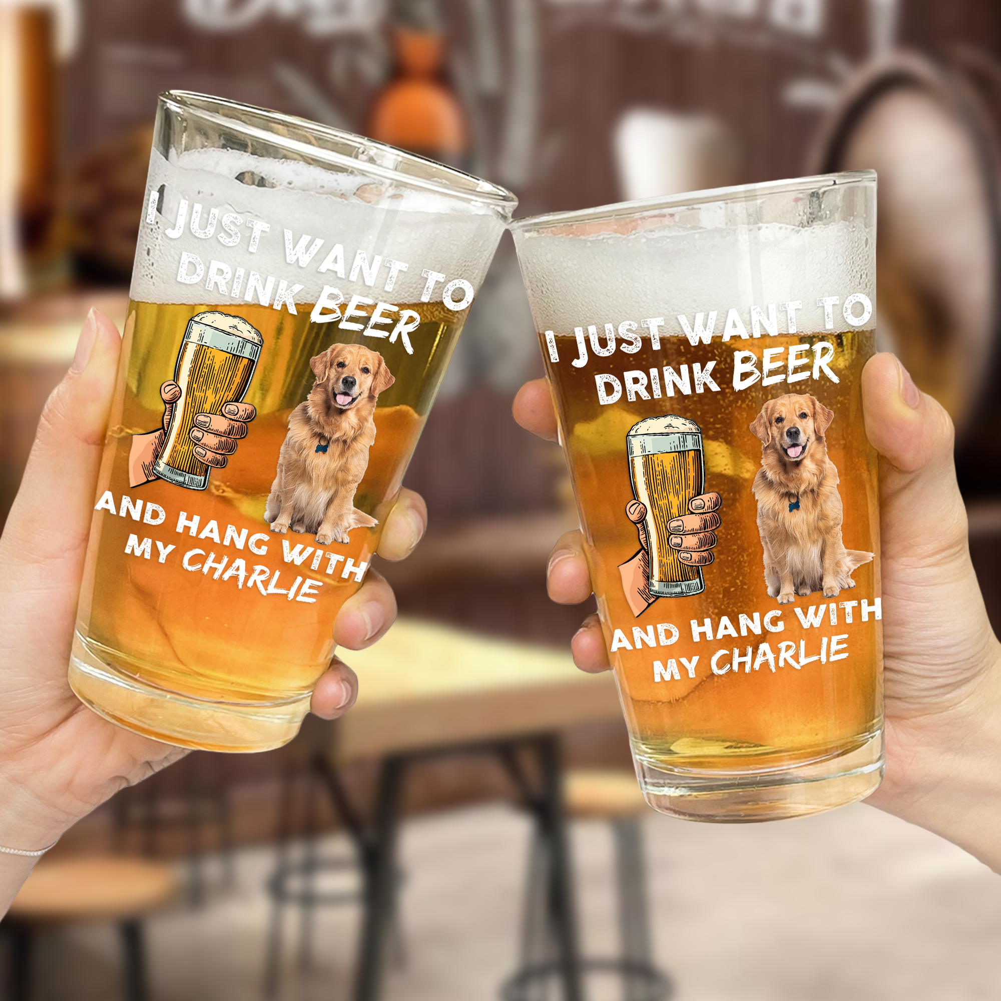 I Just Want To Drink Beer And Hang With My Dog Cat - Personalized Photo Beer Glass