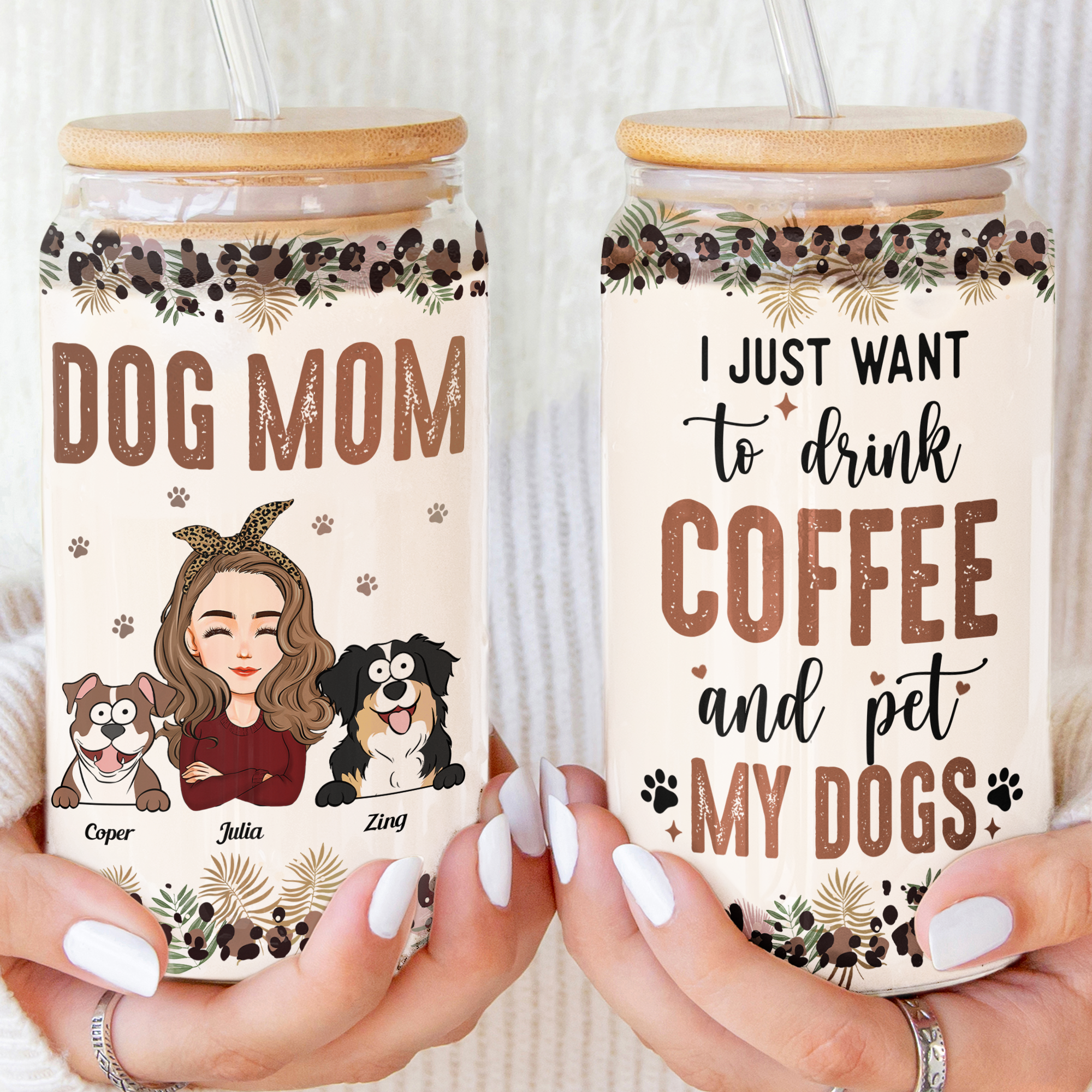 I Just Want To Drink Coffee And Pet My Dog - Personalized Clear Glass Cup