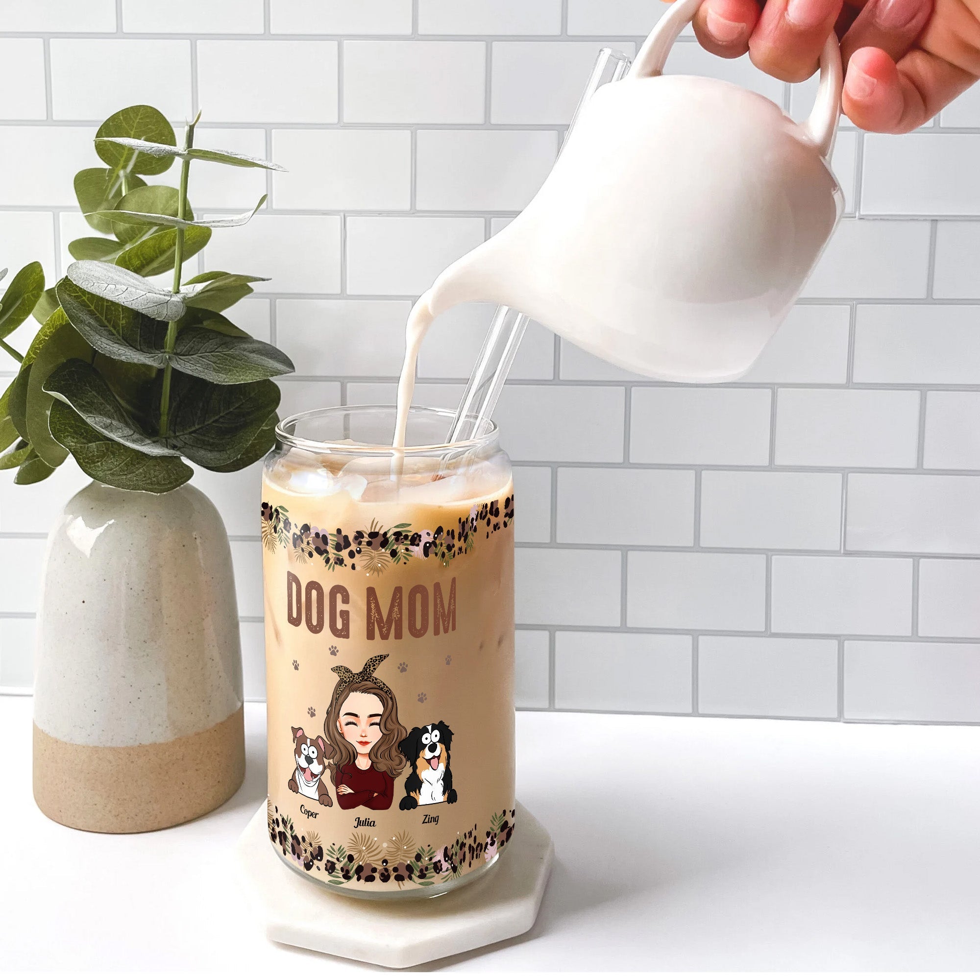 I Just Want To Drink Coffee And Pet My Dog - Personalized Clear Glass Cup