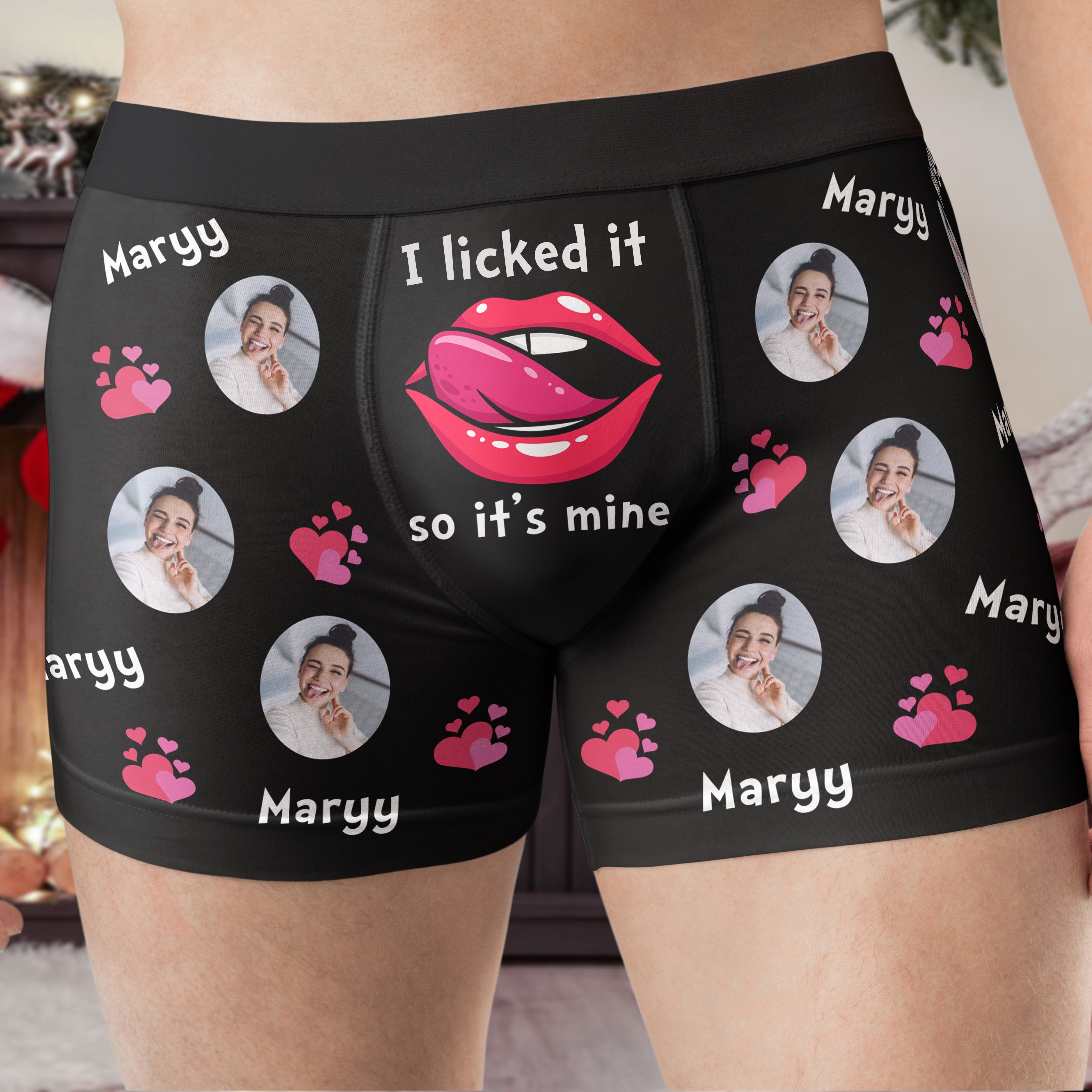 I Licked It So It's Mine Funny Anniversary Gift - Personalized Photo Men's Boxer Briefs