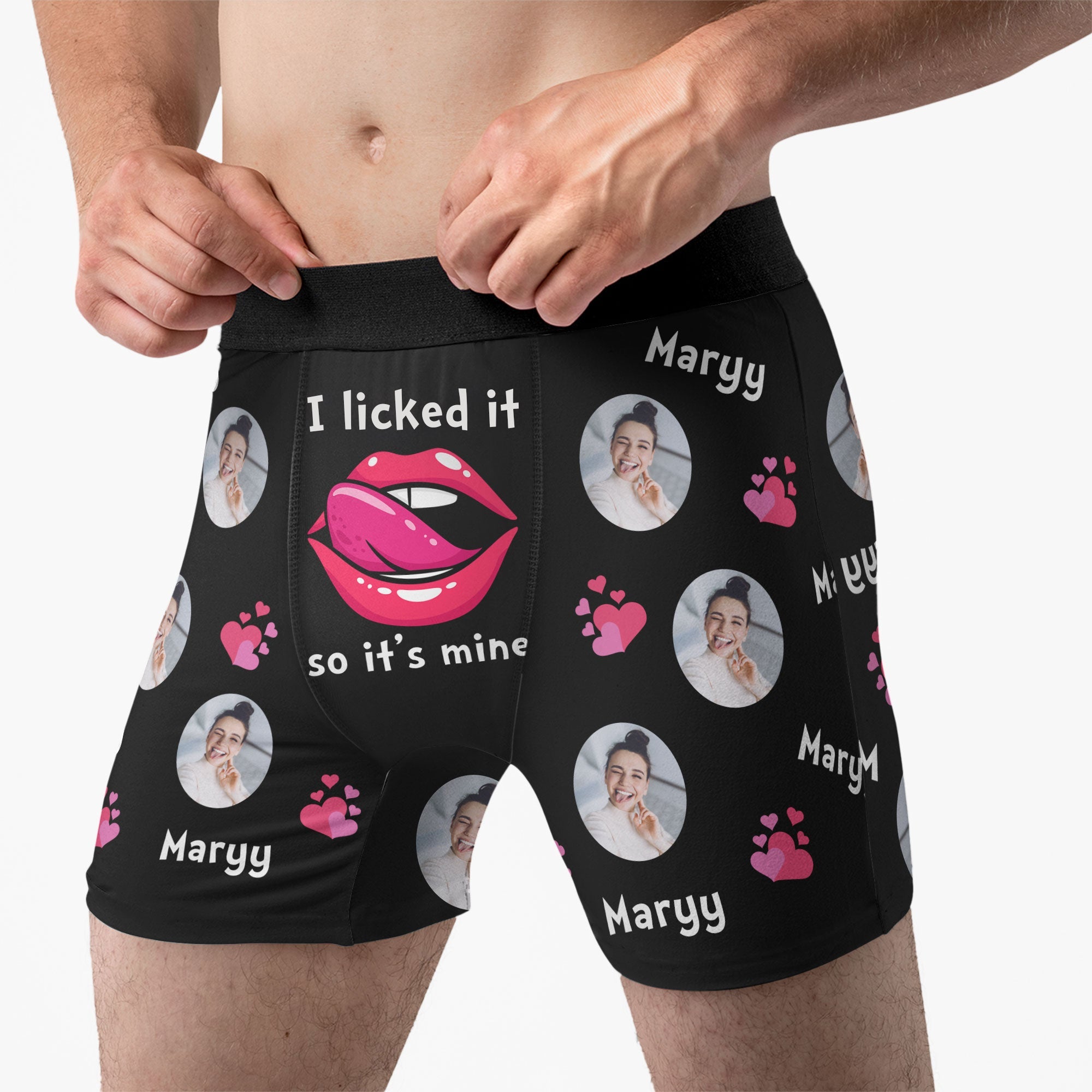 I Licked It So It's Mine Funny Anniversary Gift - Personalized Photo Men's Boxer Briefs