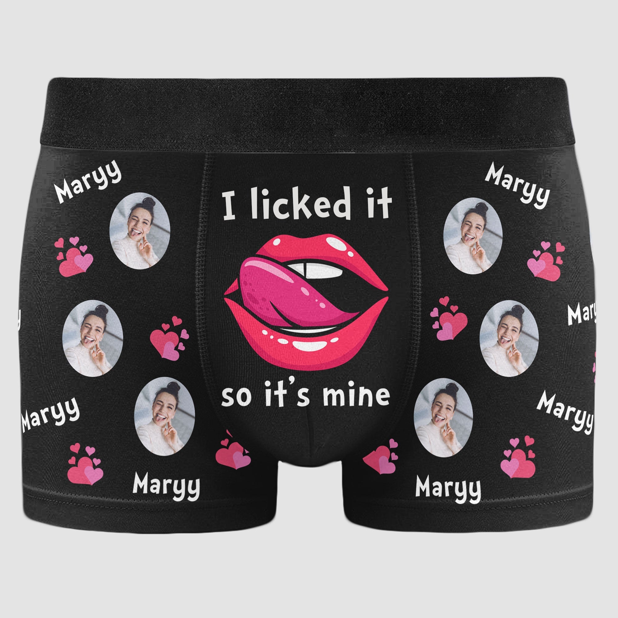 I Licked It So It's Mine Funny Anniversary Gift - Personalized Photo Men's Boxer Briefs