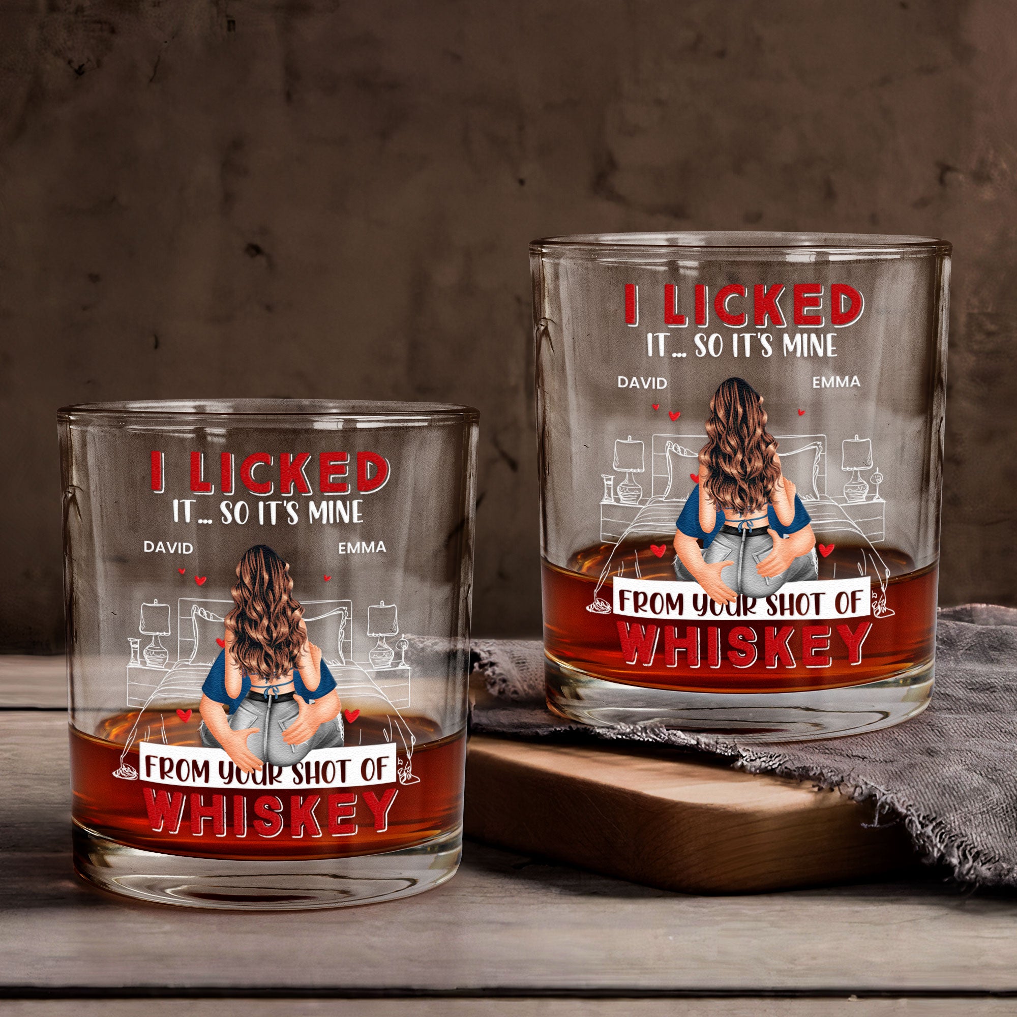 I Licked It So It's Mine Naughty Couple - Personalized Whiskey Glass