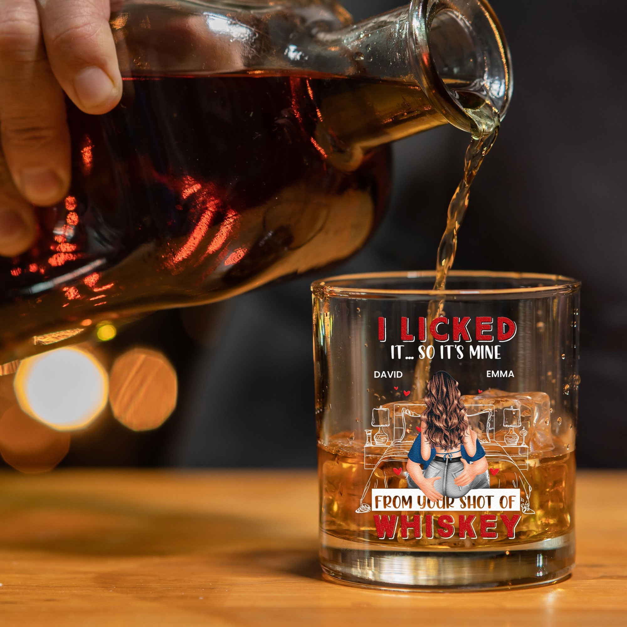 I Licked It So It's Mine Naughty Couple - Personalized Whiskey Glass